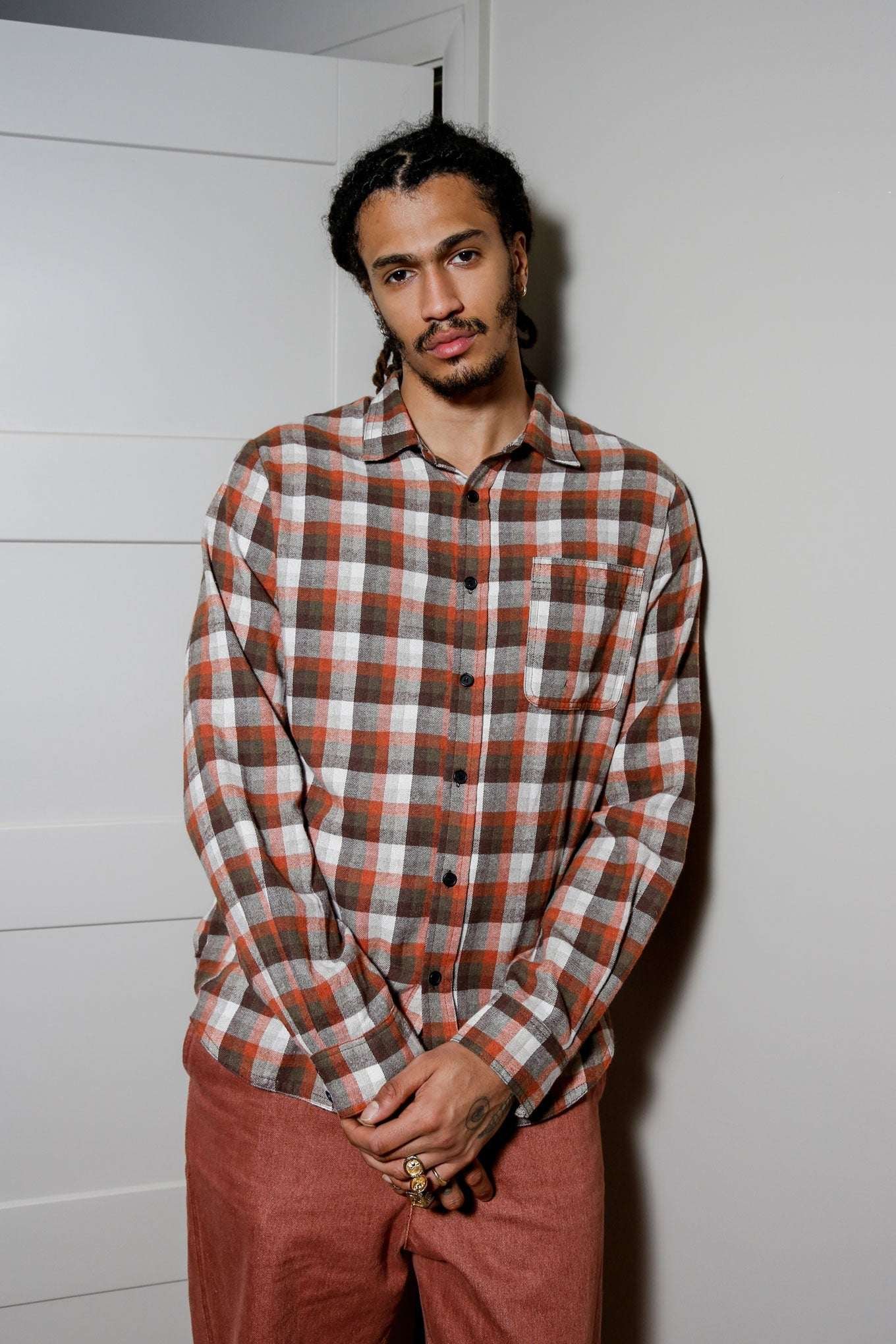 Santi Organic Cotton Flannel Shirt Oat Check