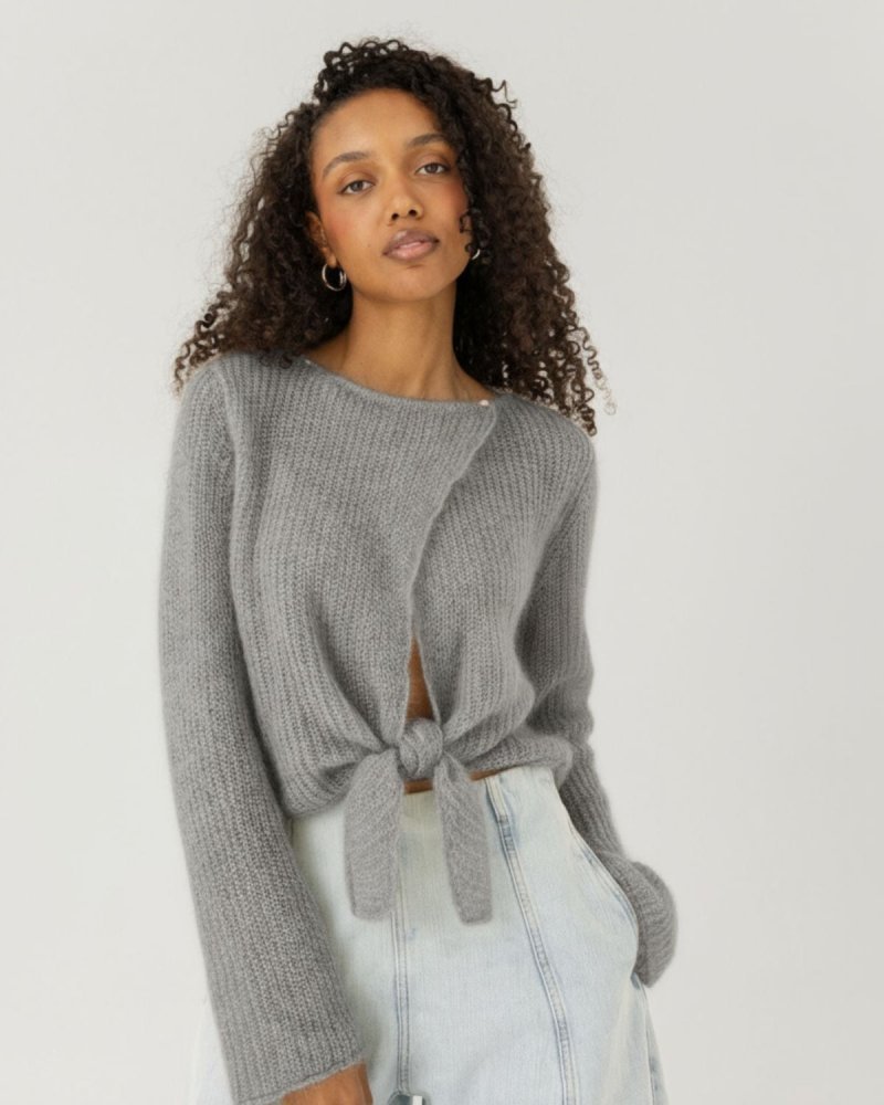 Skraistas Silk & Mohair Cropped Cardigan Fog Grey