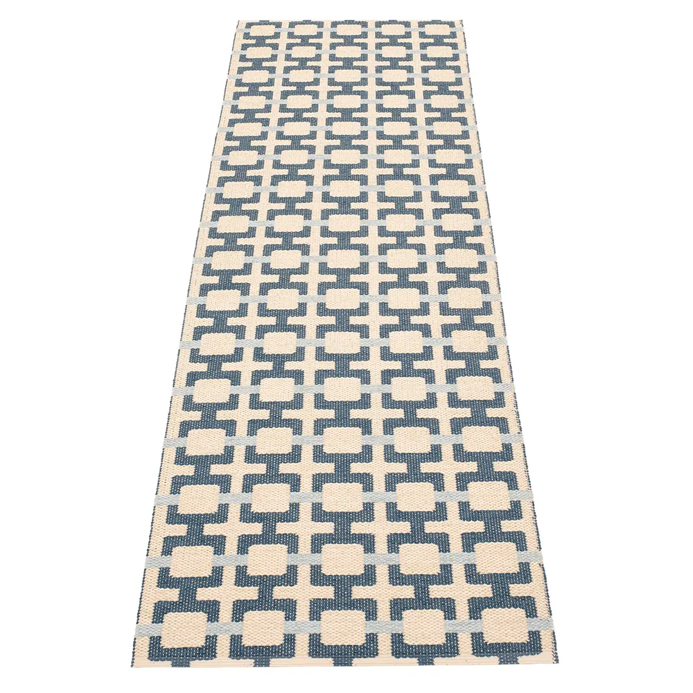 Pappelina, Tom matto Ocean Blue/Cream/Blue Fog 70 x 240 cm