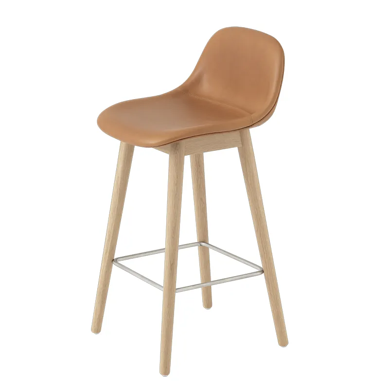 Muuto, Fiber baarituoli matala Wood Base - 65 cm - Refine Leather Cognac Oak