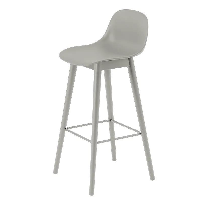 Muuto, Fiber baarituoli korkea Wood Base - 75 cm - Grey/Grey