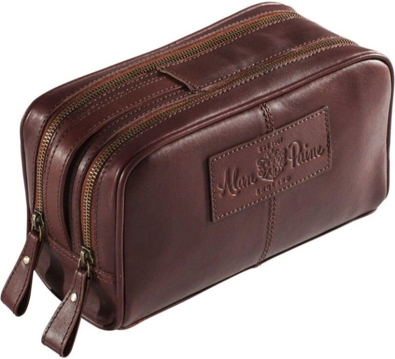 Alan Paine Leather Wash Bag Brown