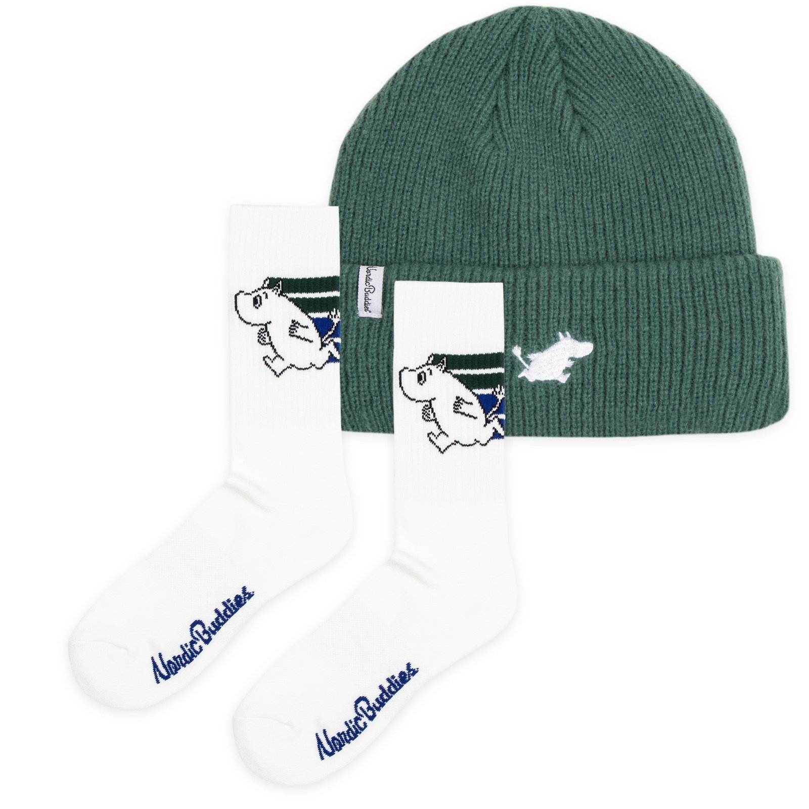 Muumipeikko Urheilusukat ja Muumi Classics Pipo Combo - Vihreä ja Valkoinen