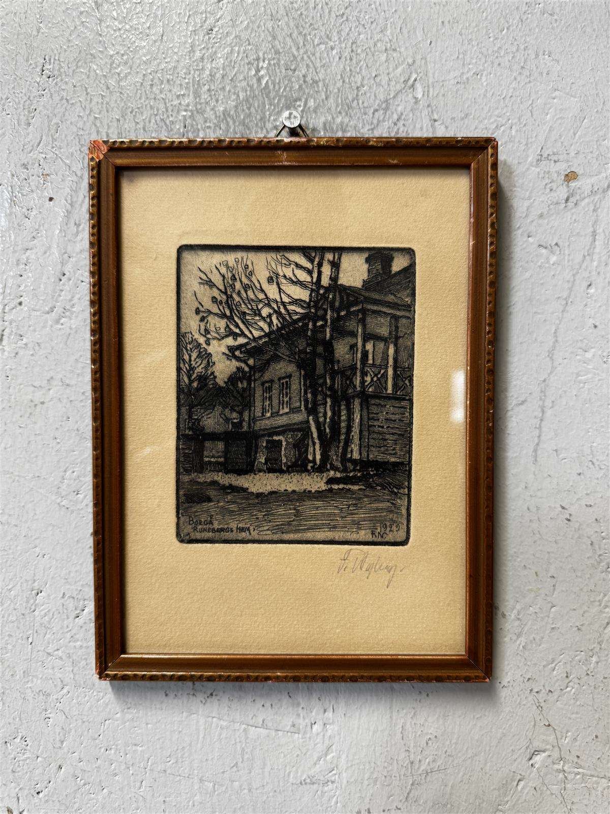 Taulu Borga Runebergs Hem grafiikkateos Frans Nyberg 1929