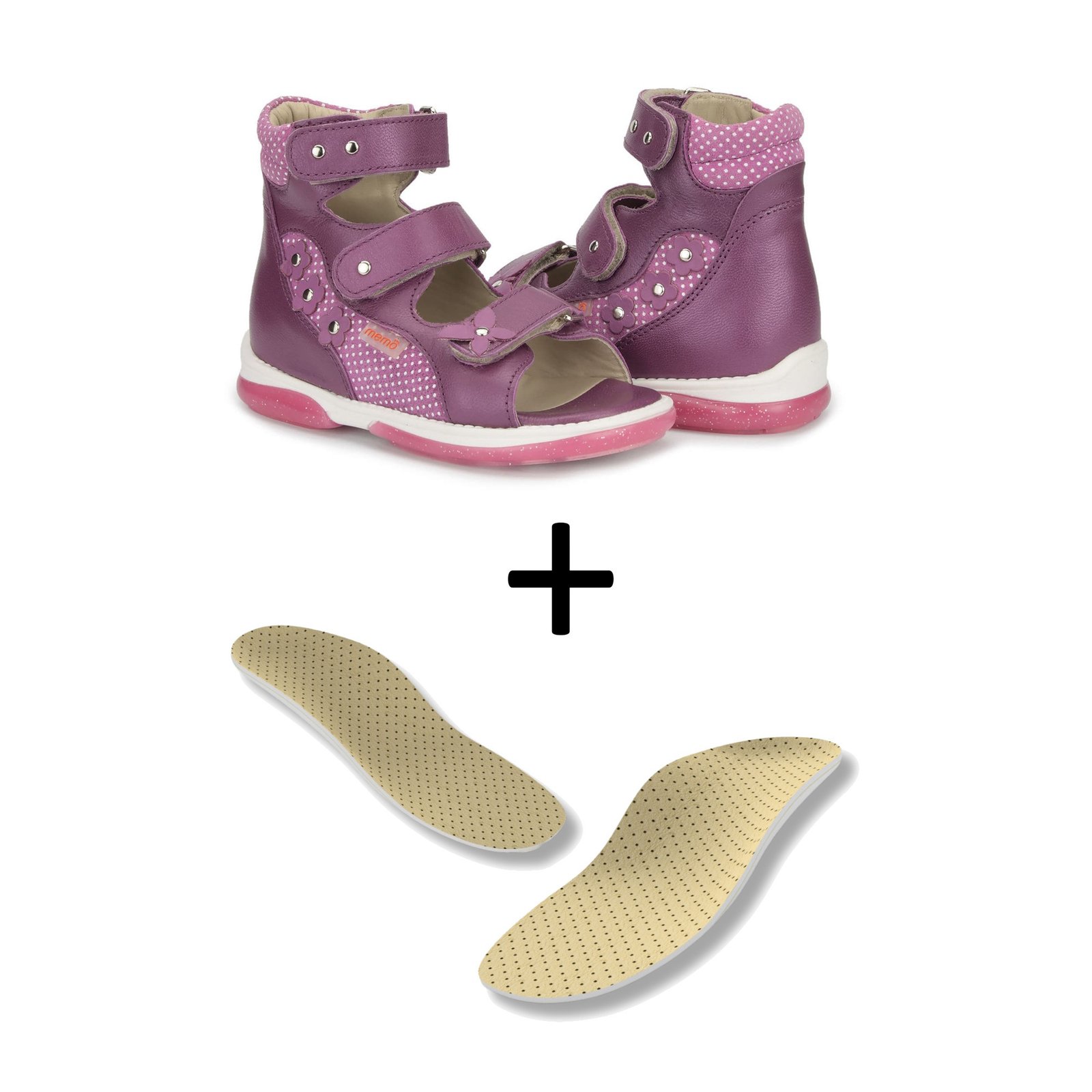 Memo AGNES 3JE tukisandaalit, koko 26, väri tumma pinkki + Kingmed tukipohjalliset 26