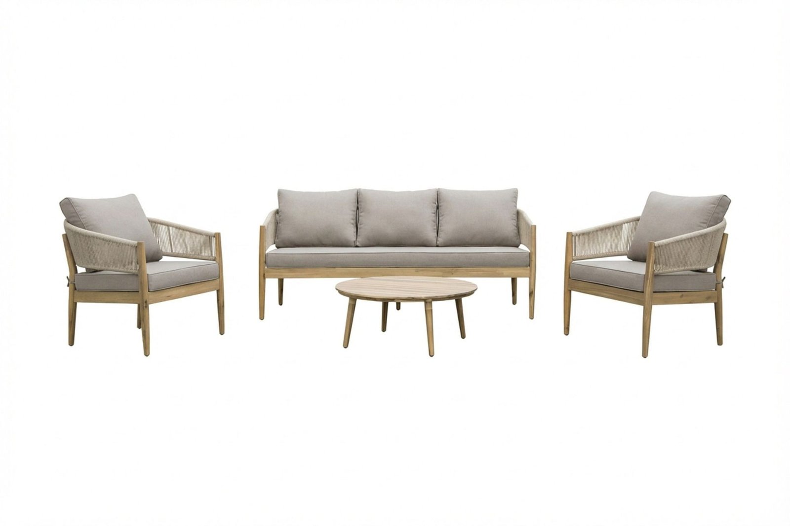 Siana 5-istuttava lounge-ryhmä puujäljitelmää, köysiyksityiskohdat - Luonnonväri / Beige