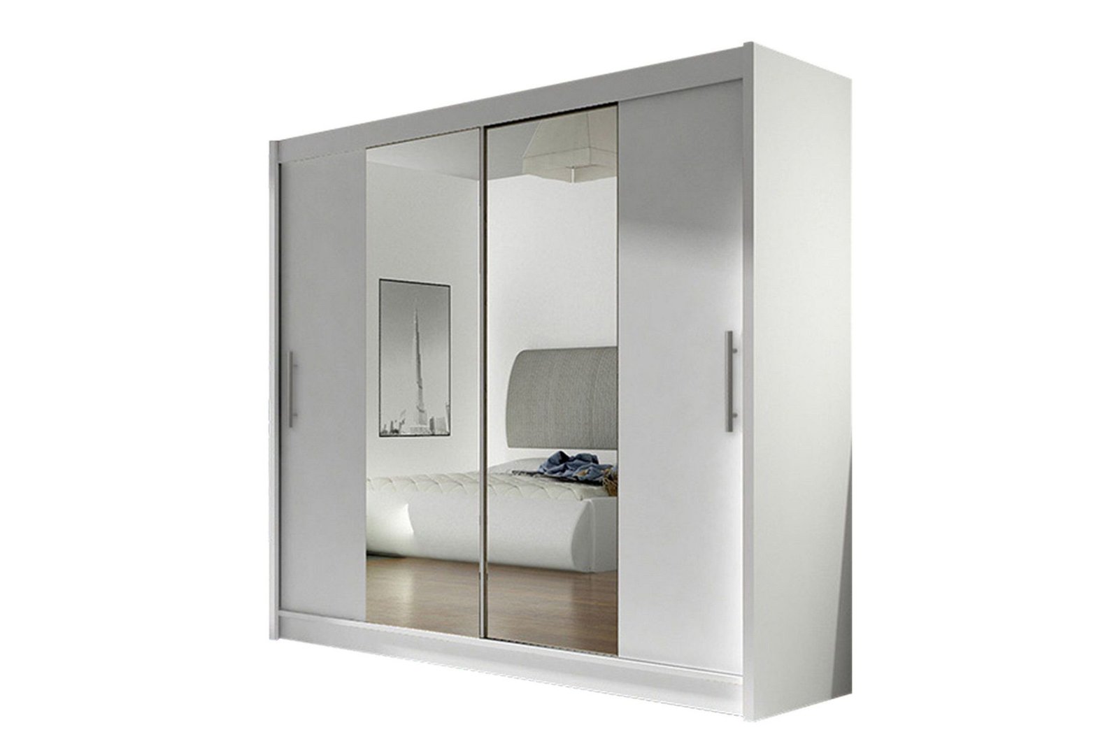 Vaatekaappi London liukuovet Kapea Peili - Valkoinen