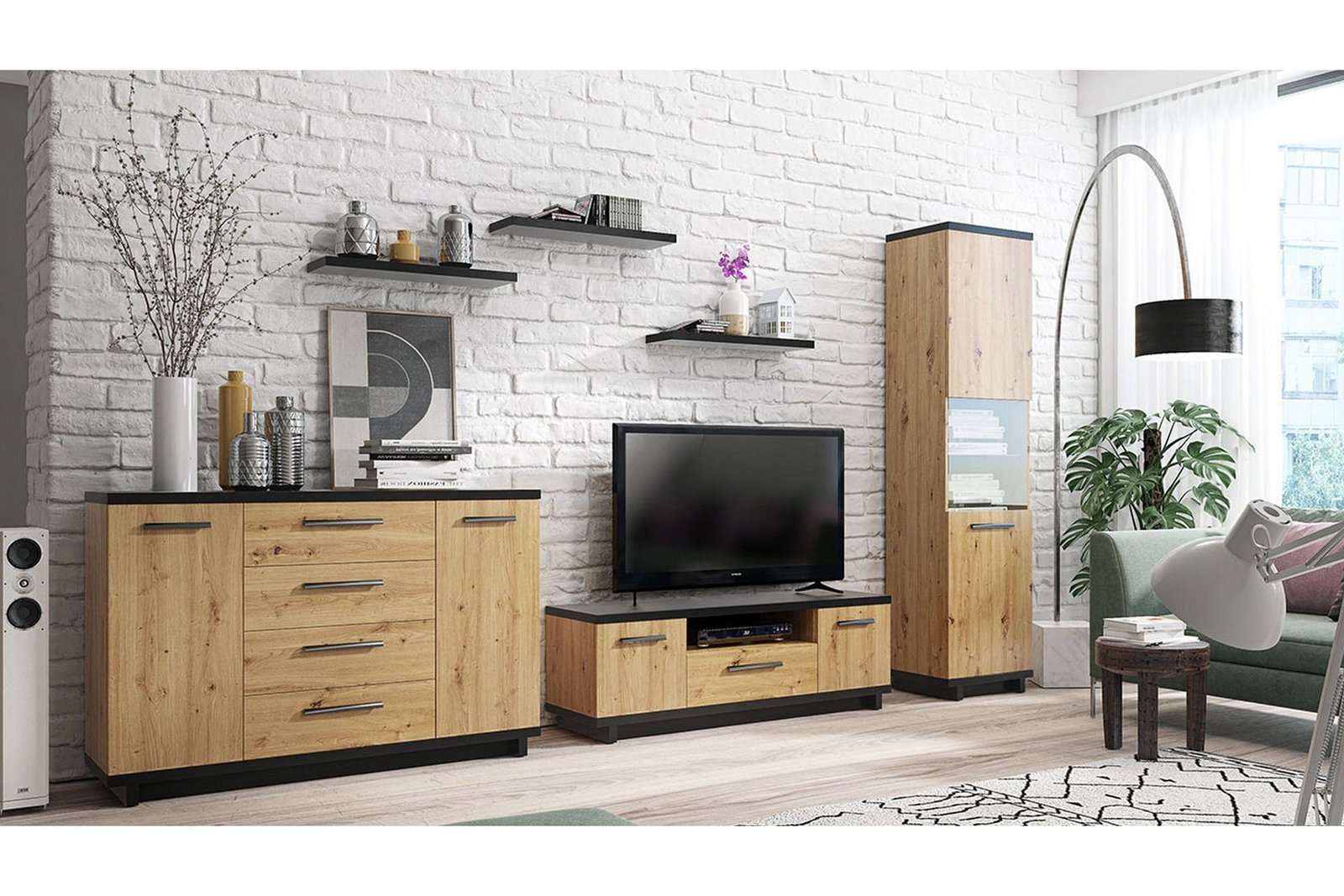 Olohuoneen kalustepaketti Ines - Tammi/Musta