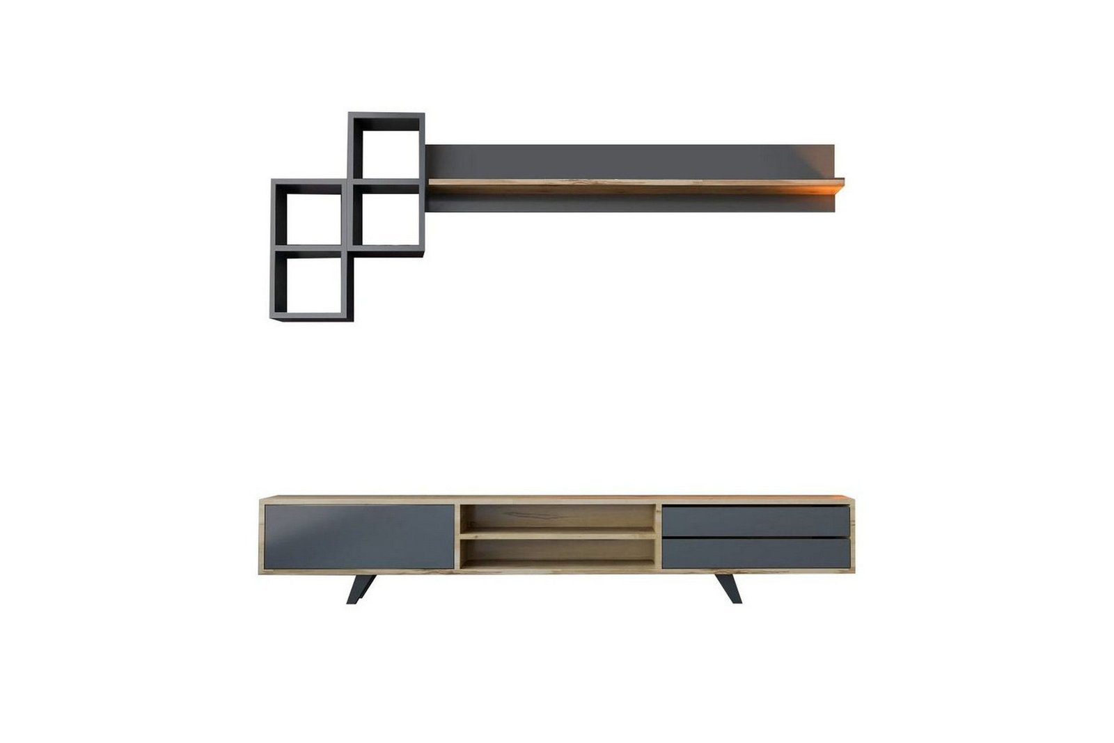 Seyra TV-kalustesetti 180x40 cm - Antrasiitti/Tammi