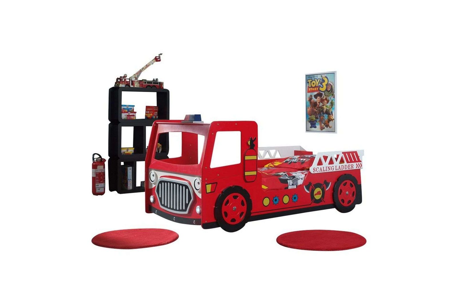 Sänky Paloauto, punainen 90x200 cm Patjan kanssa - Patjan kanssa