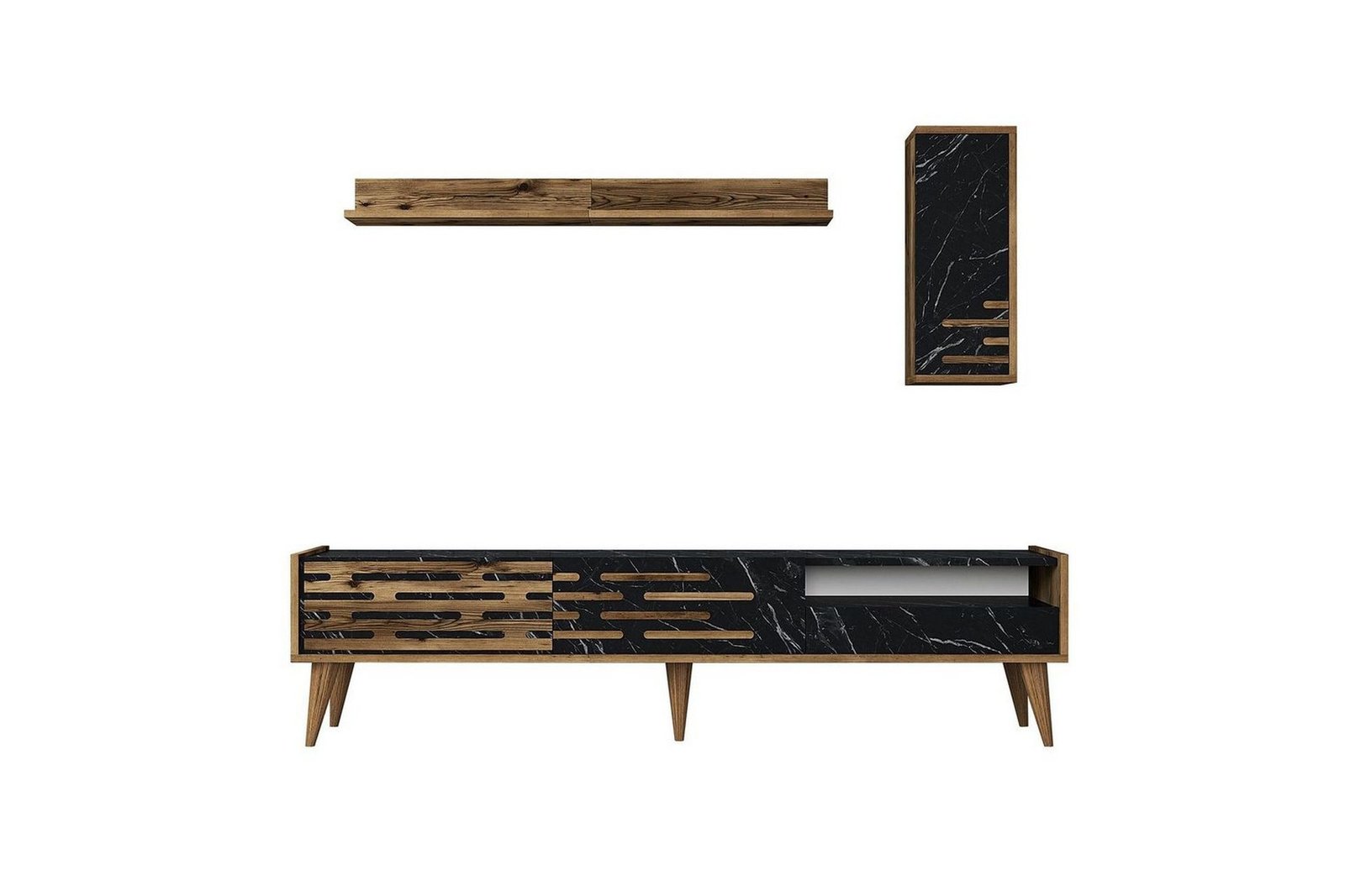 Valensiya TV-kaappi 180 cm - Pähkinä/Musta/Marmori