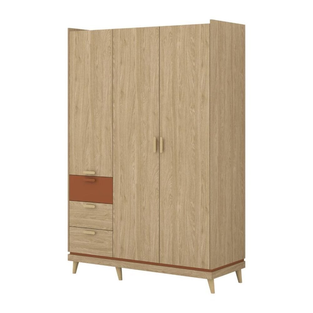 Vaatekaappi Scandi 3 ovea ja 3 laatikkoa - Öljytty Tammik