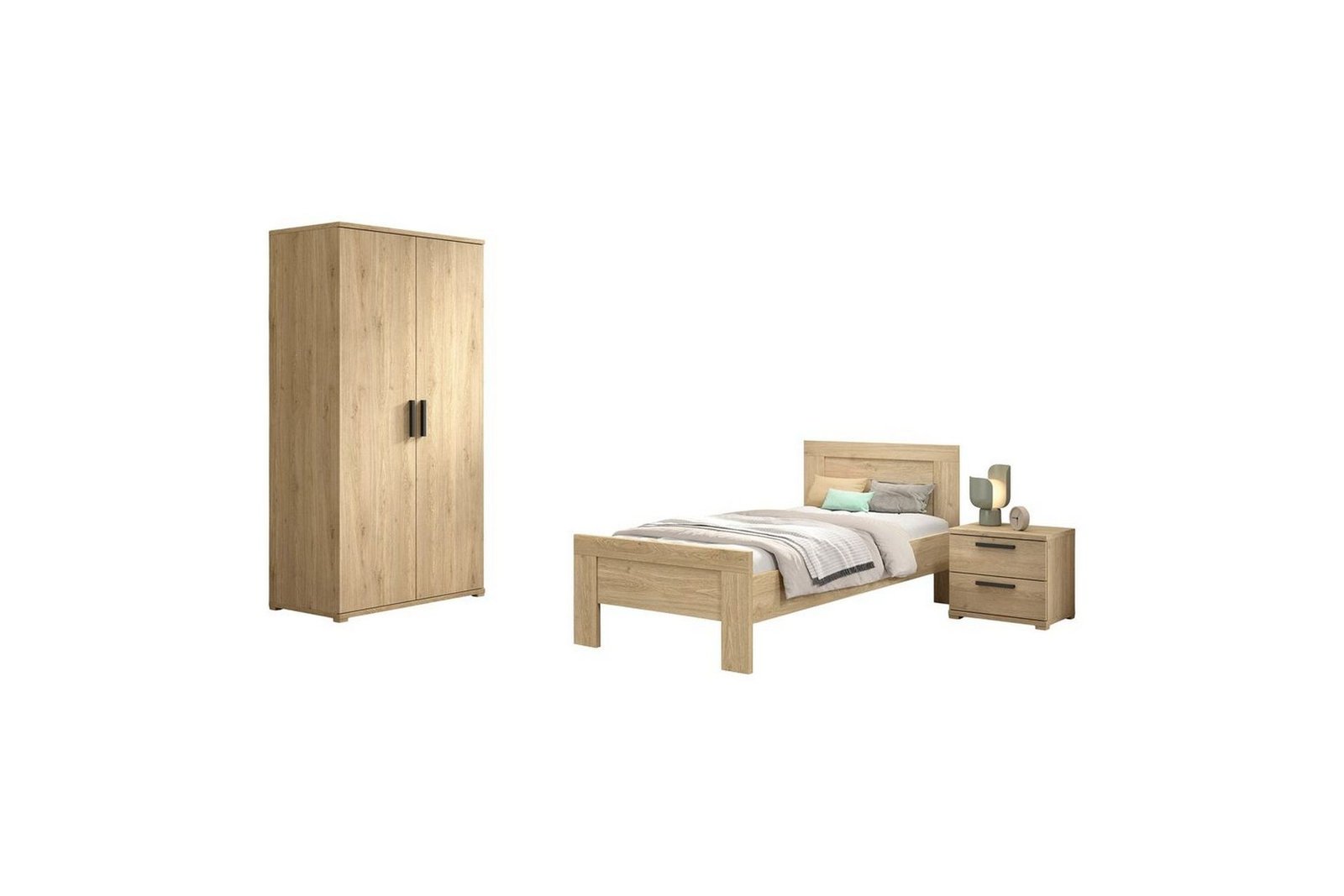 Sänky yöpöydällä 2-ovinen vaatekomero Sam -