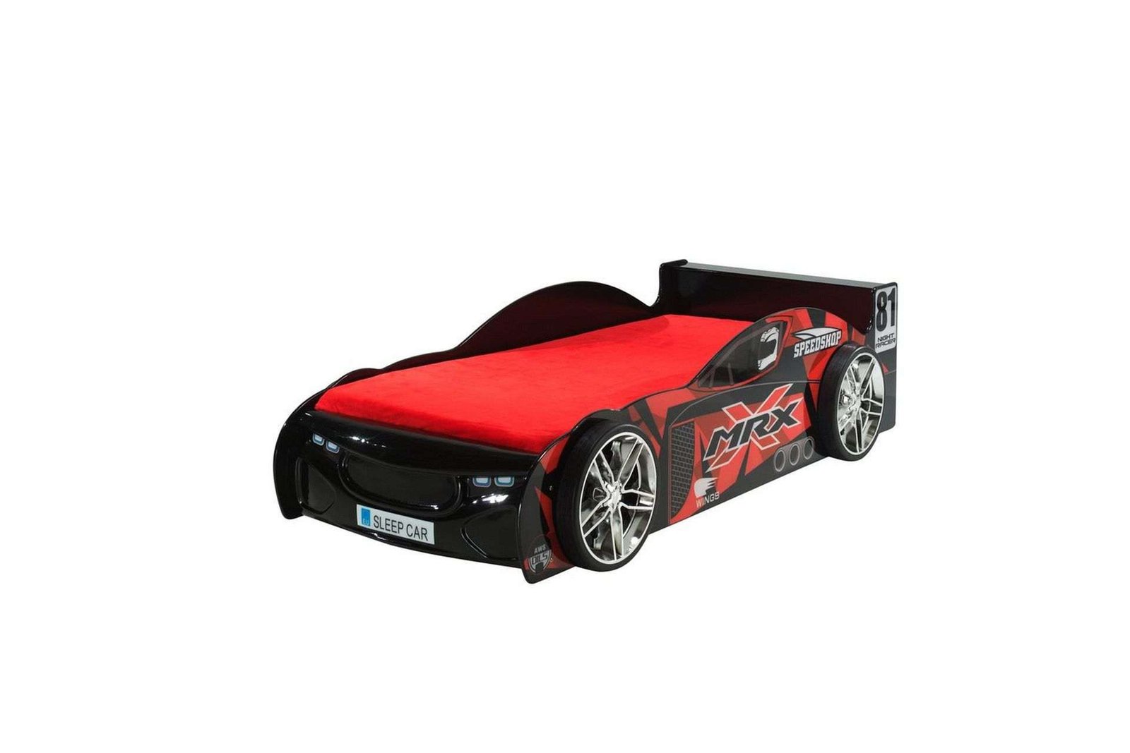Sänky MRX-auto musta/punainen 90x200 cm Patjan kanssa - Patjan kanssa