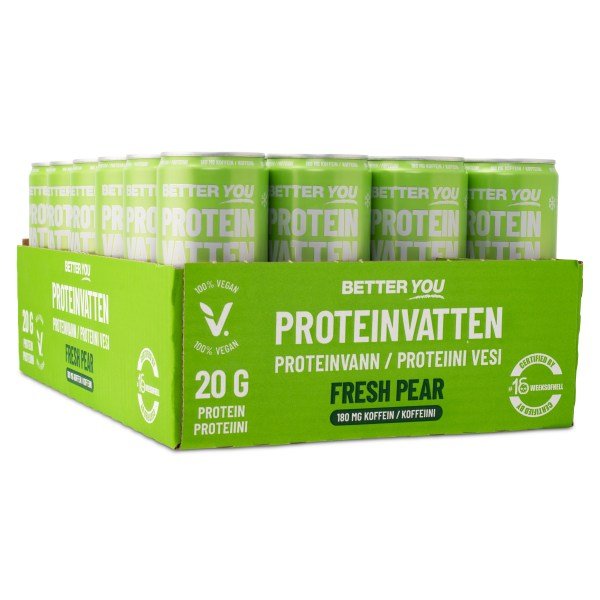 Better You Proteiinivesi Kofeiinilla,180 mg, Tuore päärynä, 24 kpl