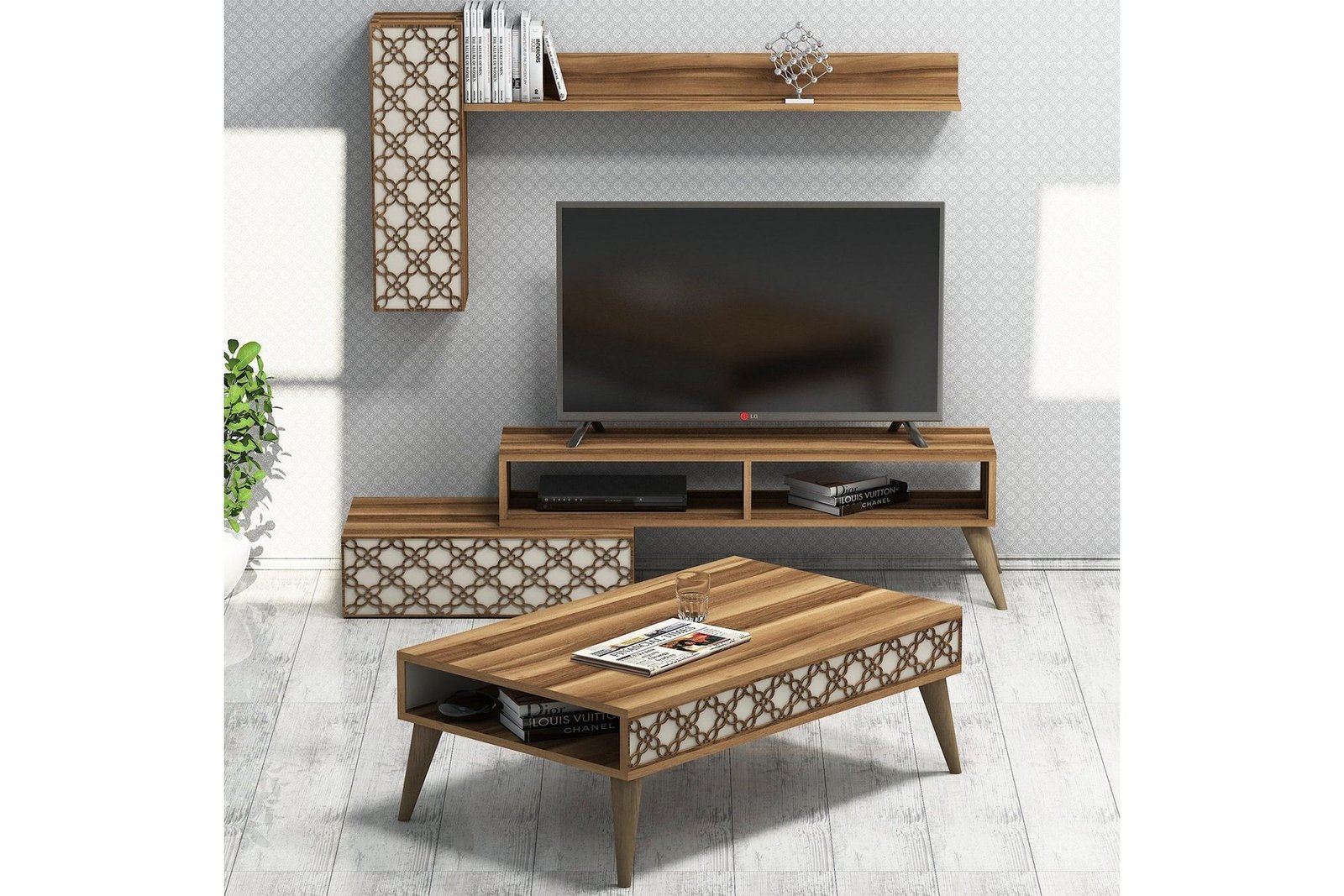 TV-kalustepaketti Amtorp 150 cm - Ruskea/Kuvioitu