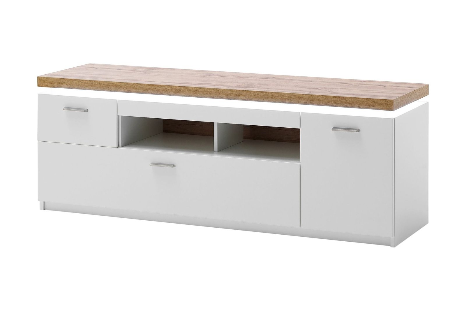 TV-taso Sirbaugh 156 cm - Valkoinen/Tammi