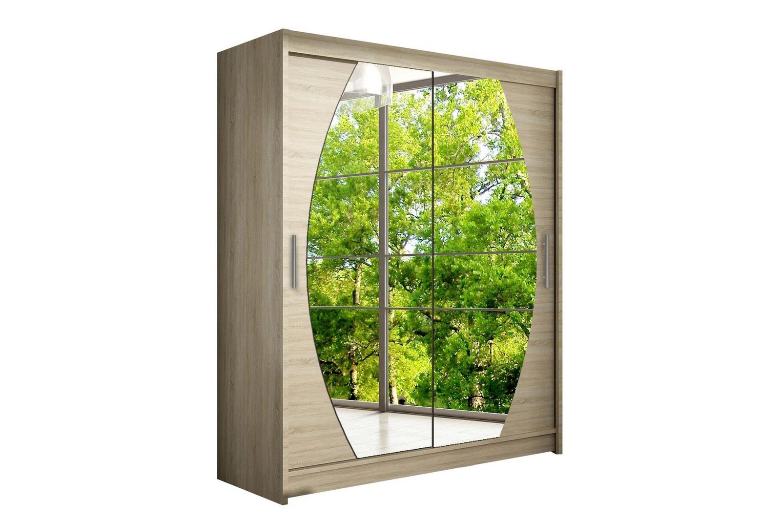 Vaatekaappi Presto liukuovet Pyöreä Peili - Vaalea Tammi