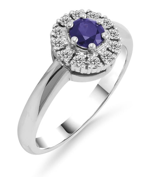 Silván Lauriel timanttisormus safiirilla, 0,24ct, valkokultaa, vihkisormukset