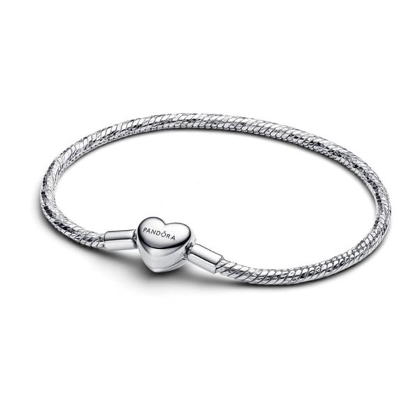 Pandora Moments Heart Clasp Faceted Snake Chain rannekoru, hopea, 594236C00