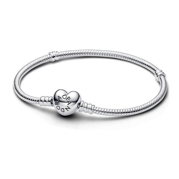 Pandora Moments Heart Clasp Snake Chain rannekoru, hopea, 590719