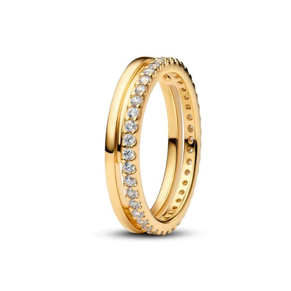 Pandora Timeless Double Band sormus, keltakullattu, 163799C01