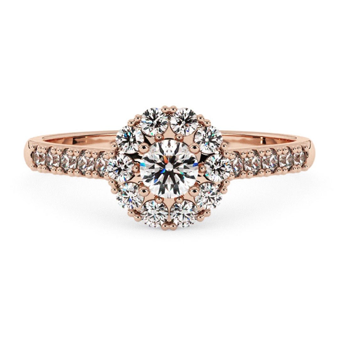 Silván,Halo timanttisormus 0,33ct, 14K rosekultaa, Lauriel-mallisto