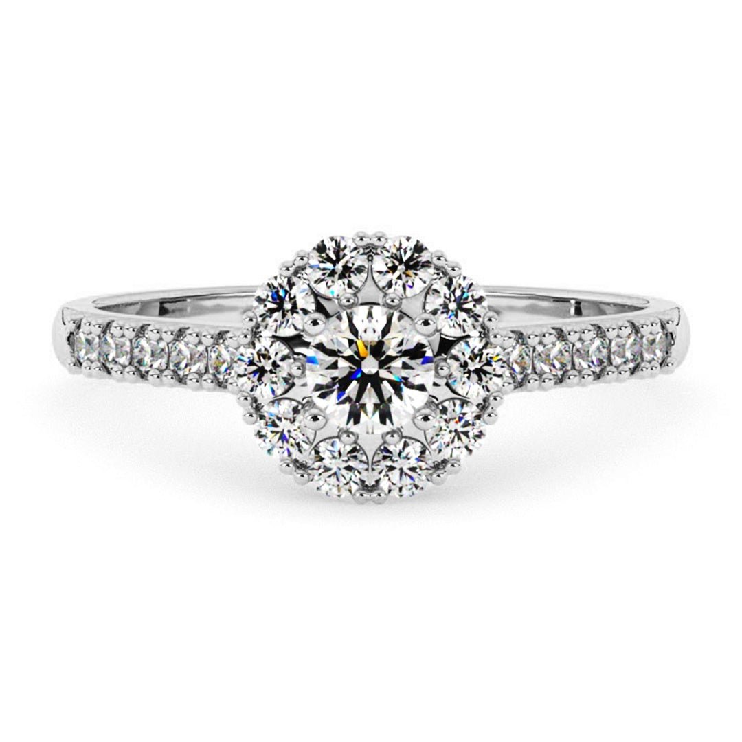 Silván,Halo timanttisormus 0,33ct, 14K valkokultaa, Lauriel-mallisto