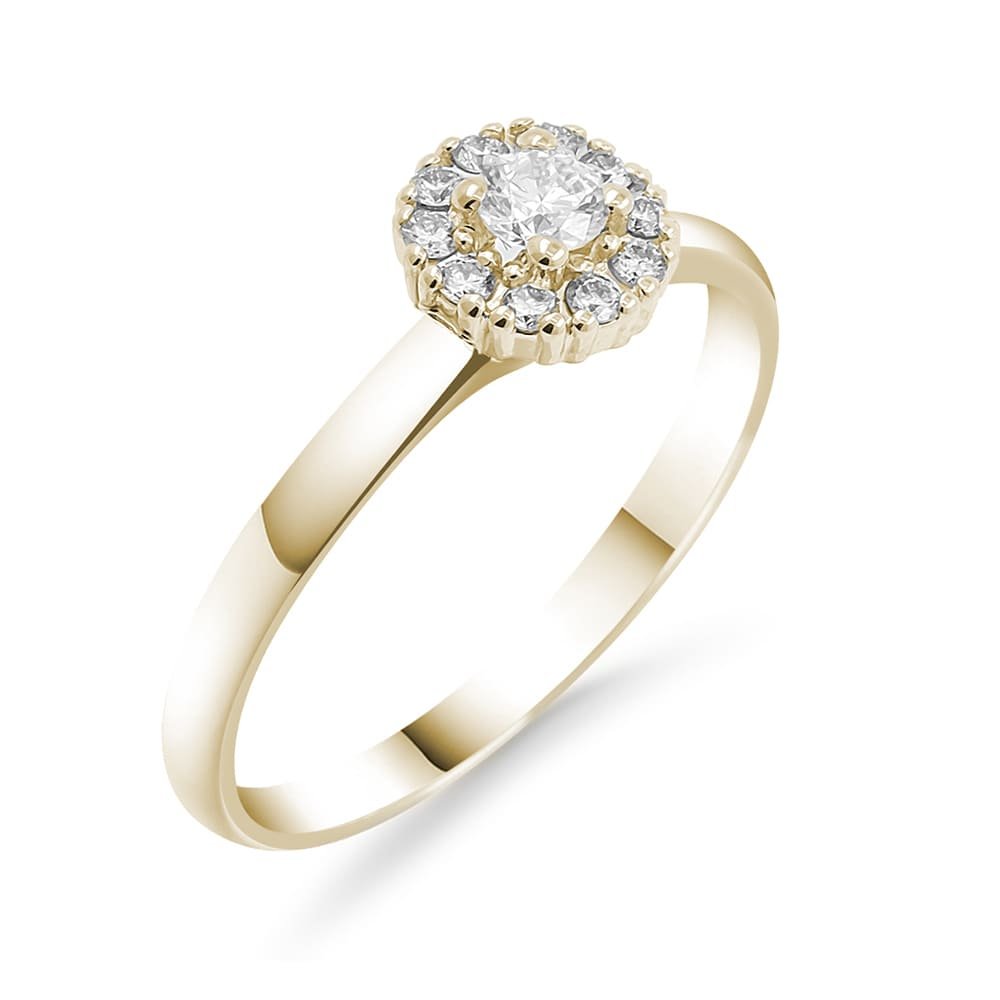 Silván,Halo timanttisormus 0,23ct, 14K keltakultaa, Lauriel-mallisto