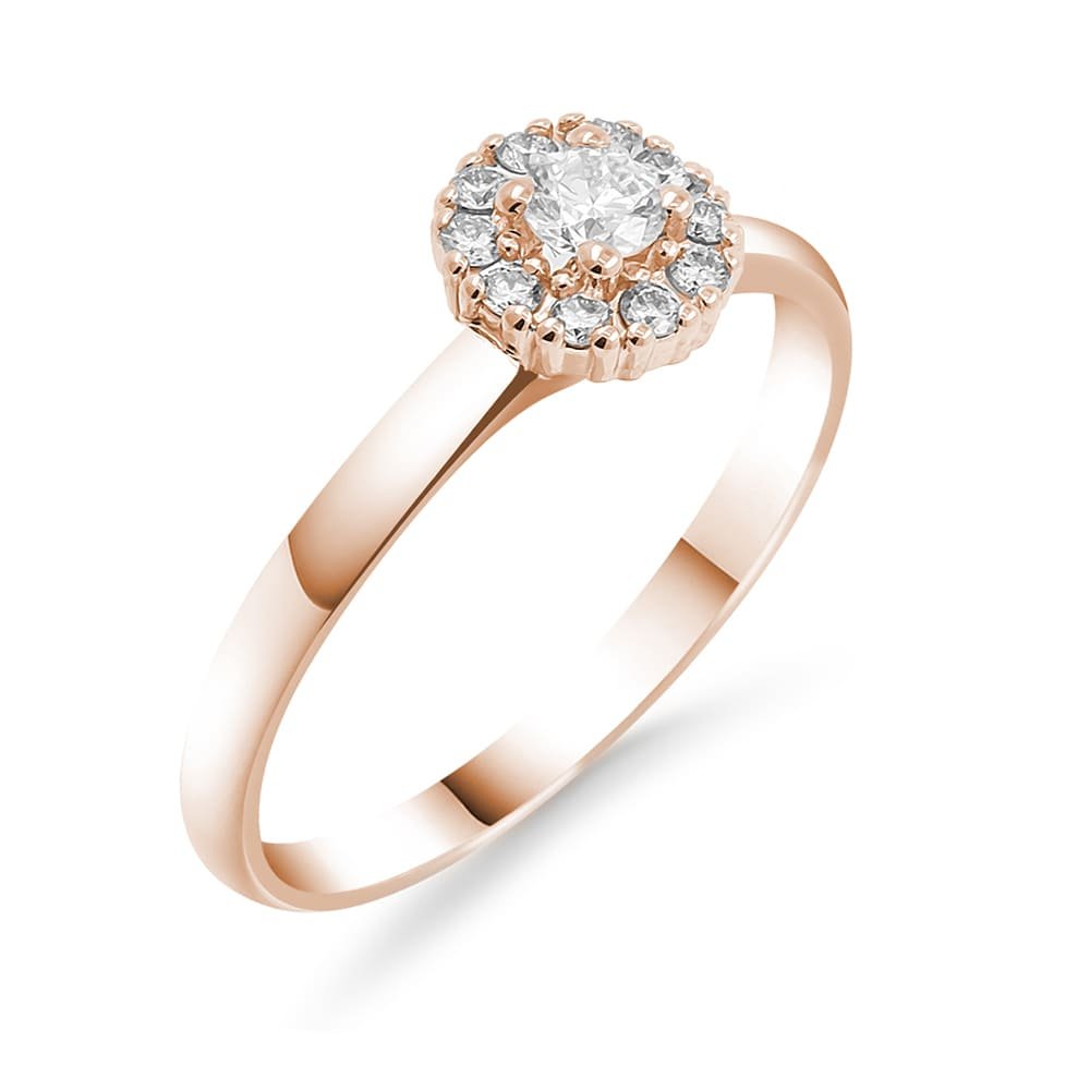 Silván,Halo timanttisormus 0,23ct, 14K rosekultaa, Lauriel-mallisto