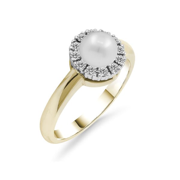 Silván Lauriel timanttisormus makeanvedenhelmellä, 0,24ct, keltakultaa, vihkisormukset