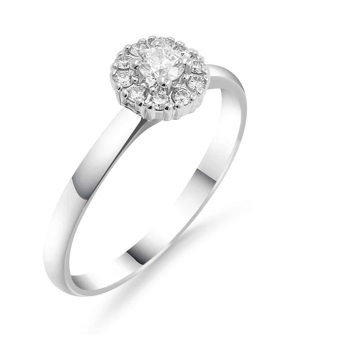 Silván,Halo timanttisormus 0,23ct, 14K valkokultaa, Lauriel-mallisto