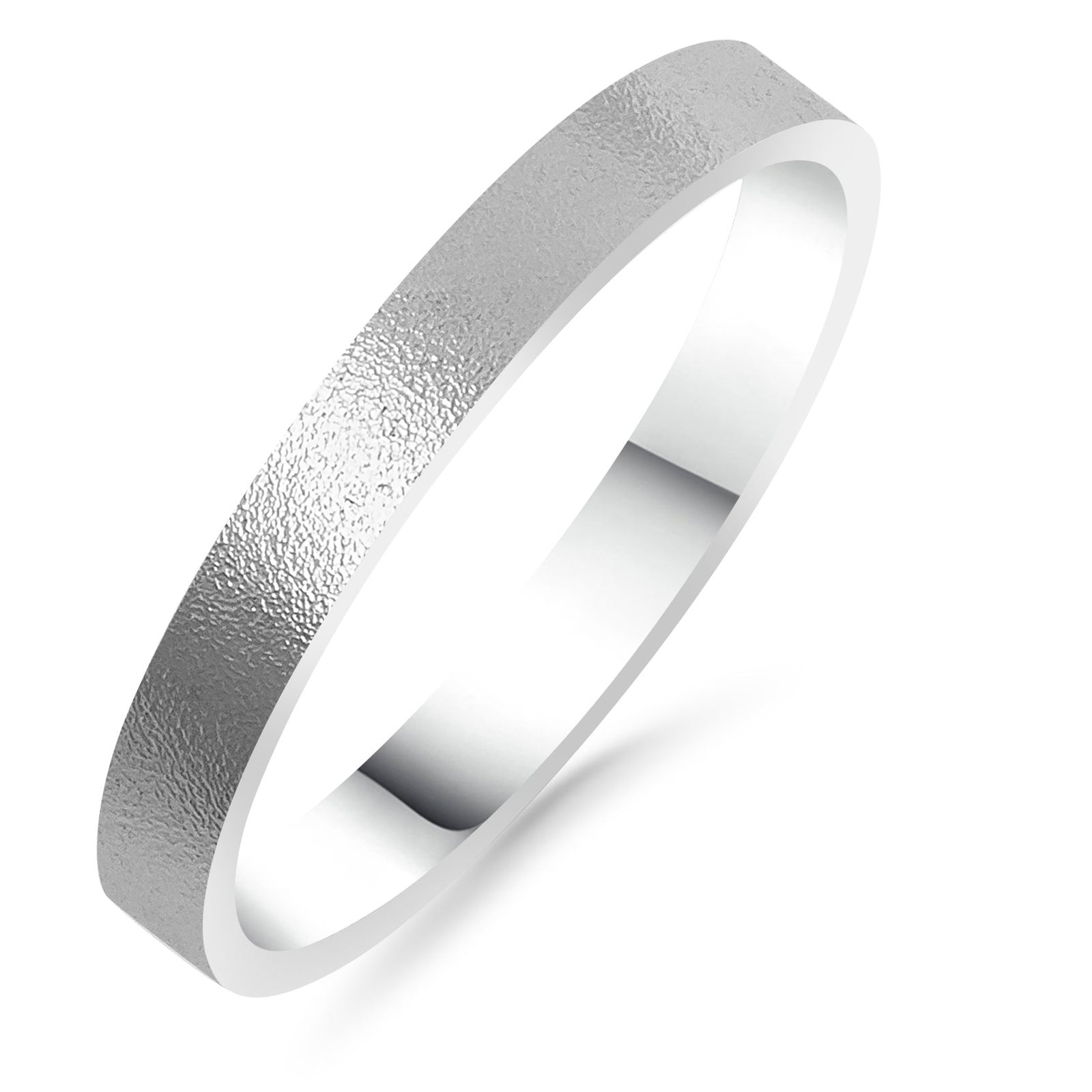 Silván,Silván kihlasormus, lasikuulapuhallettu pinta 3mm flakka, 14K valkokultaa