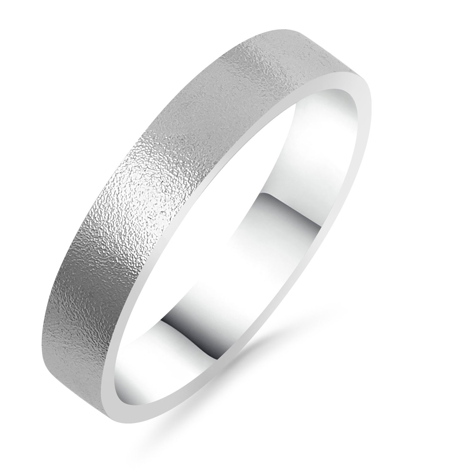 Silván,Silván kihlasormus, lasikuulapuhallettu pinta 4mm flakka, 14K valkokultaa