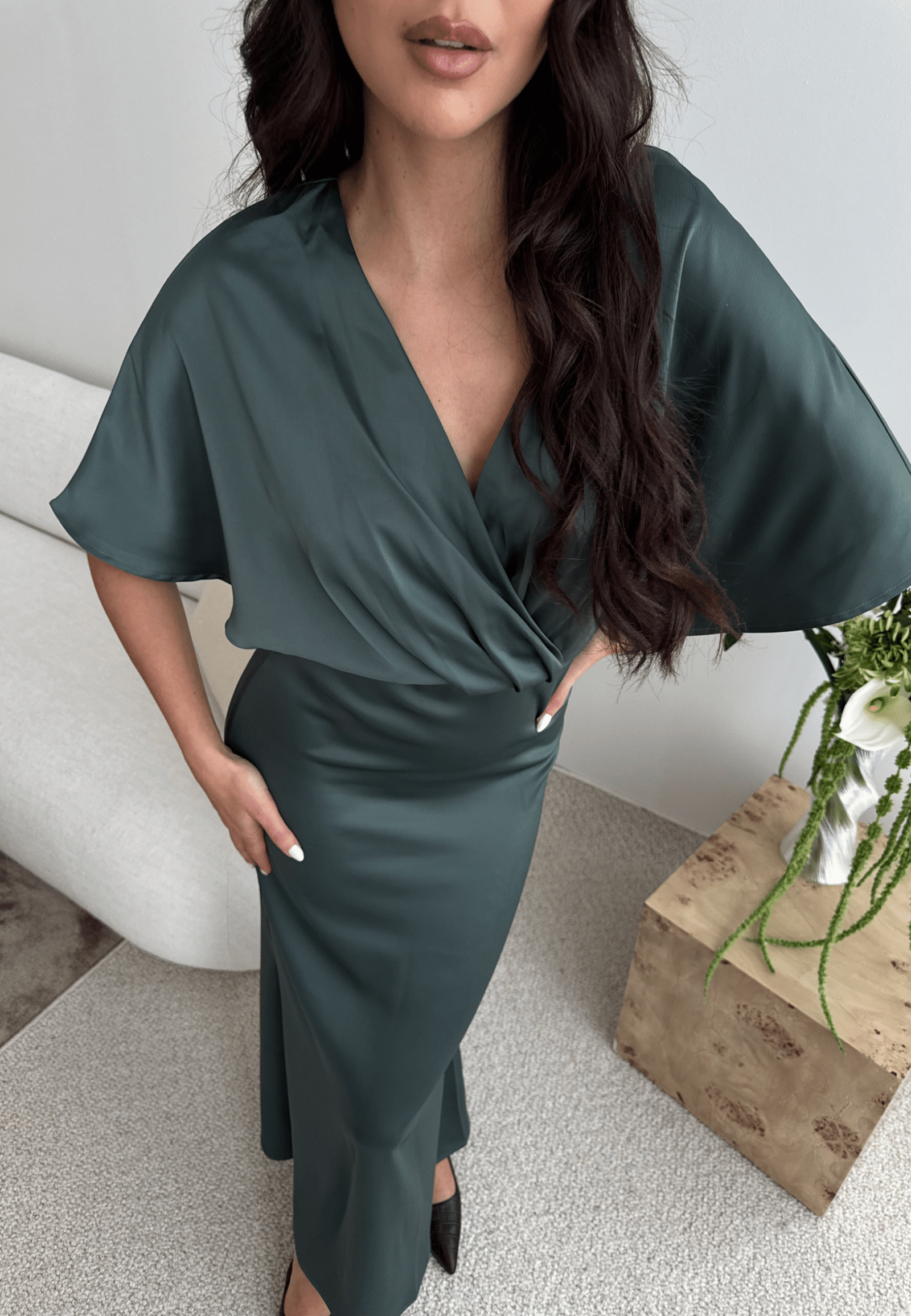 Wrap Satin Ankle Dress