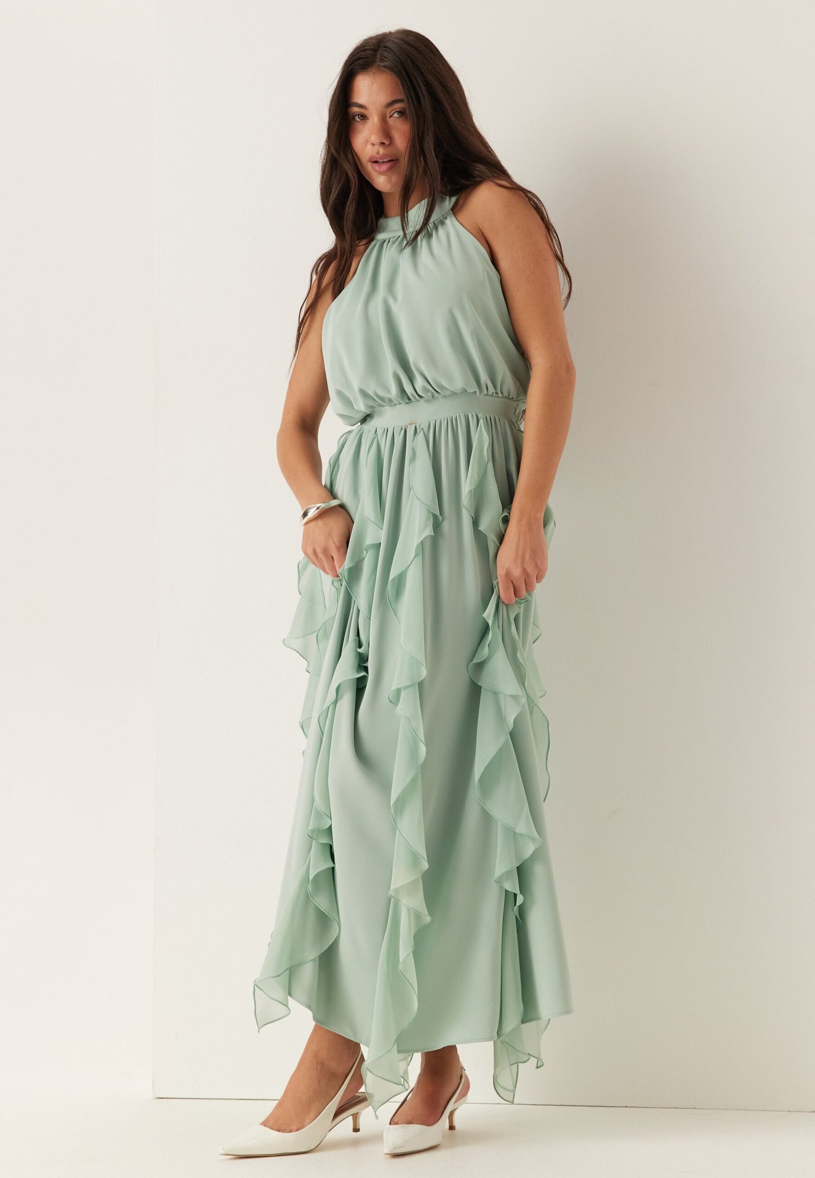 Frill Halterneck Ankle Dress