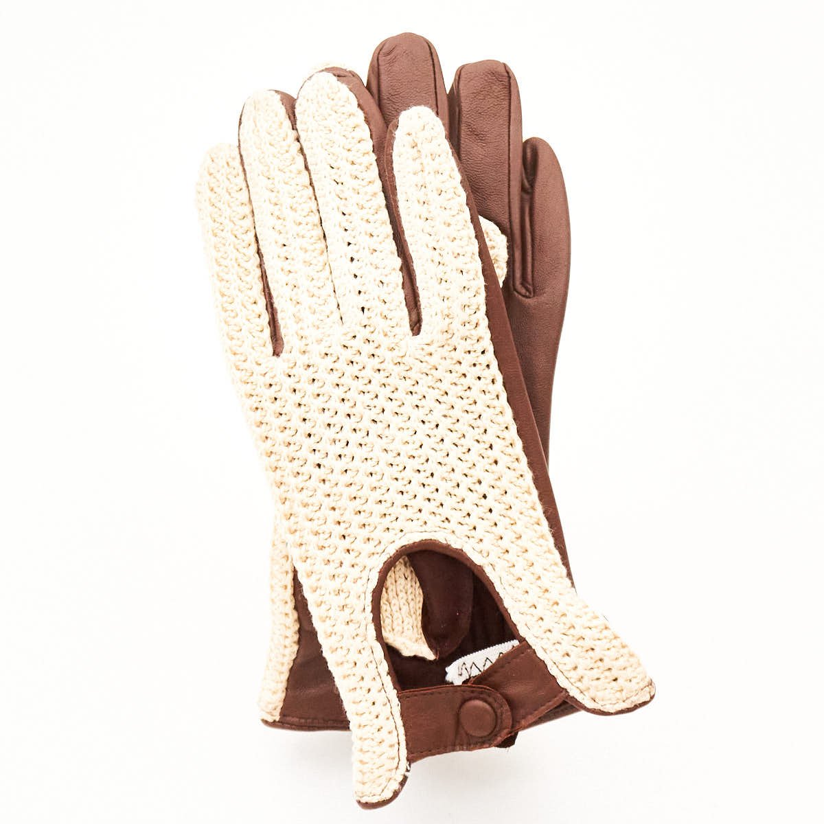 Käsineet, verkkoselkä, valkoinen ja konjakki 8