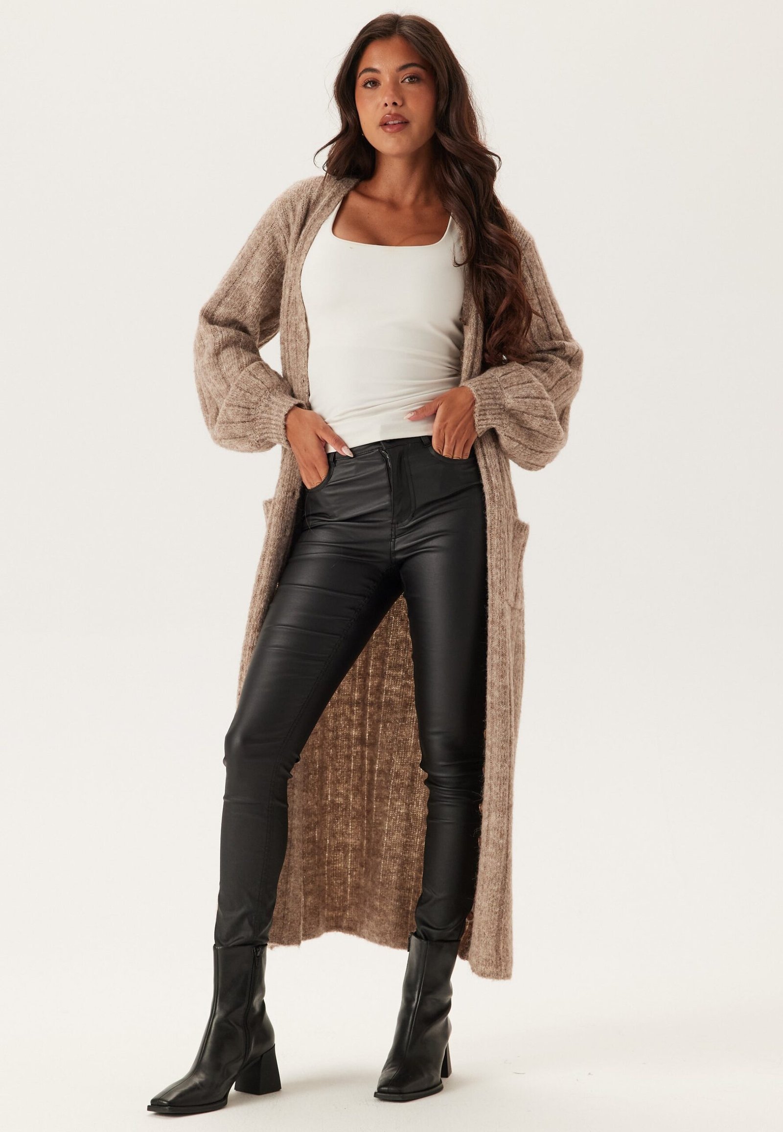 High Waist Slim Coated Jeans