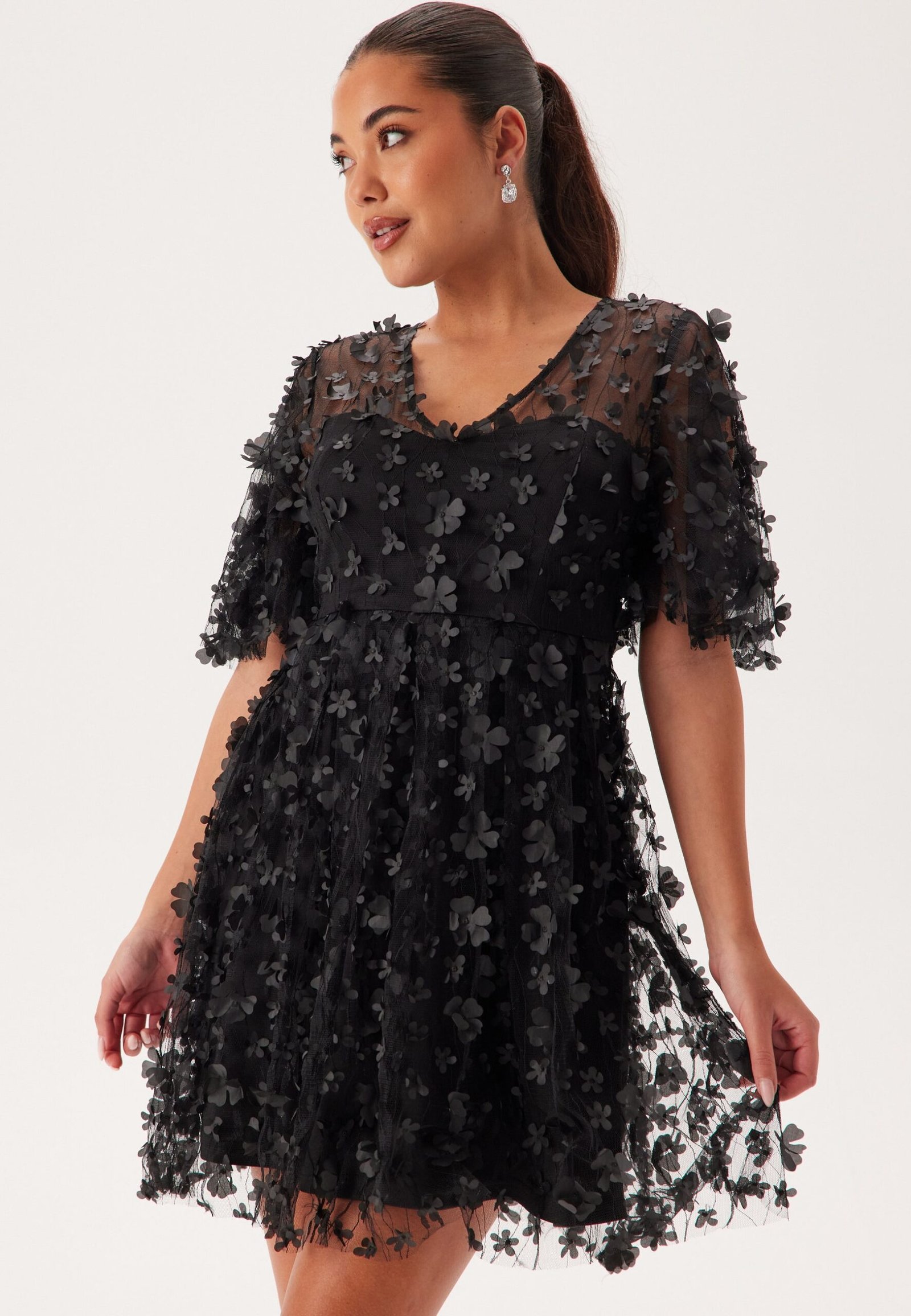 3D Floral Butterfly Sleeve Dress