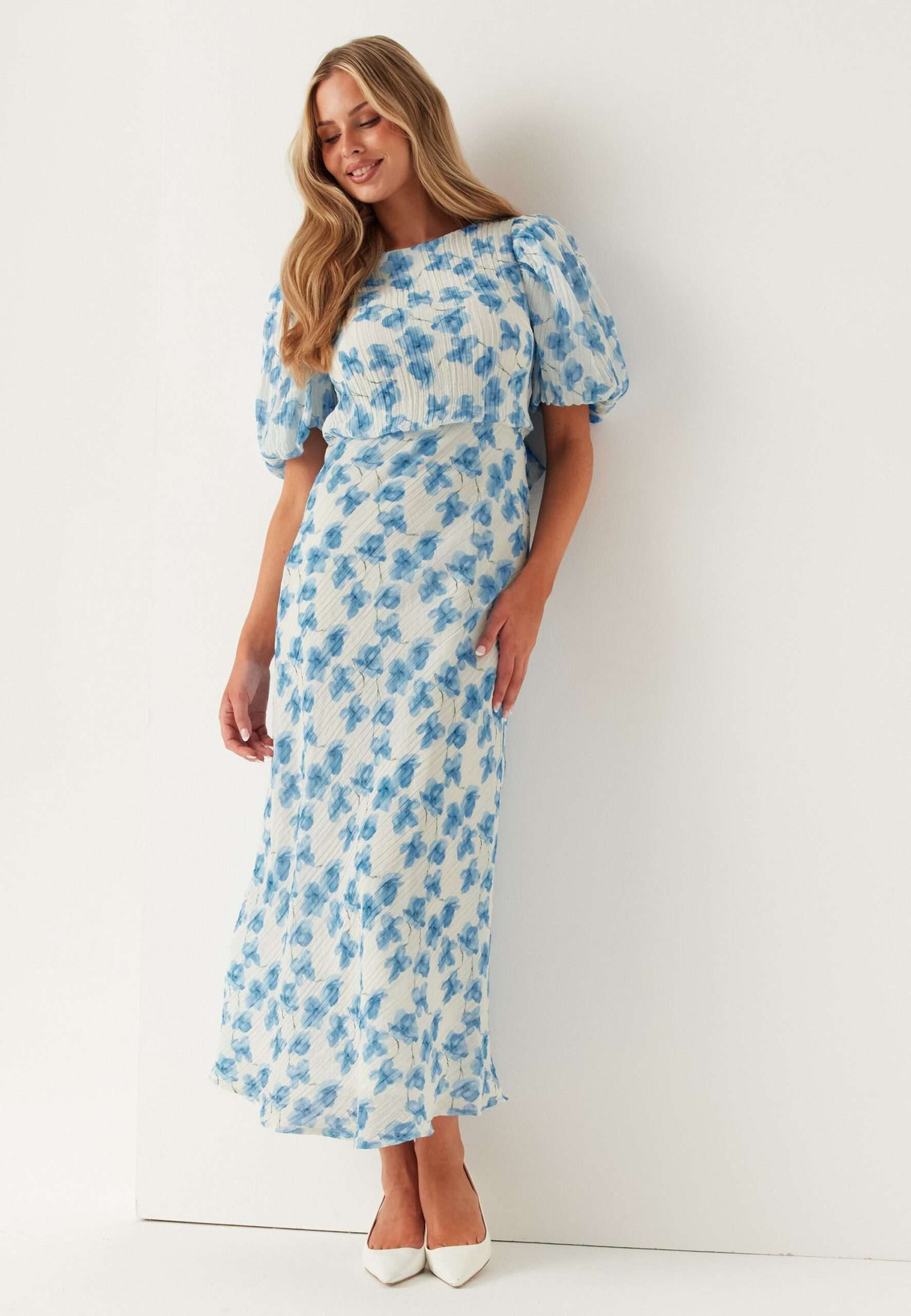 Structured Puff Sleeve Ankle Dress