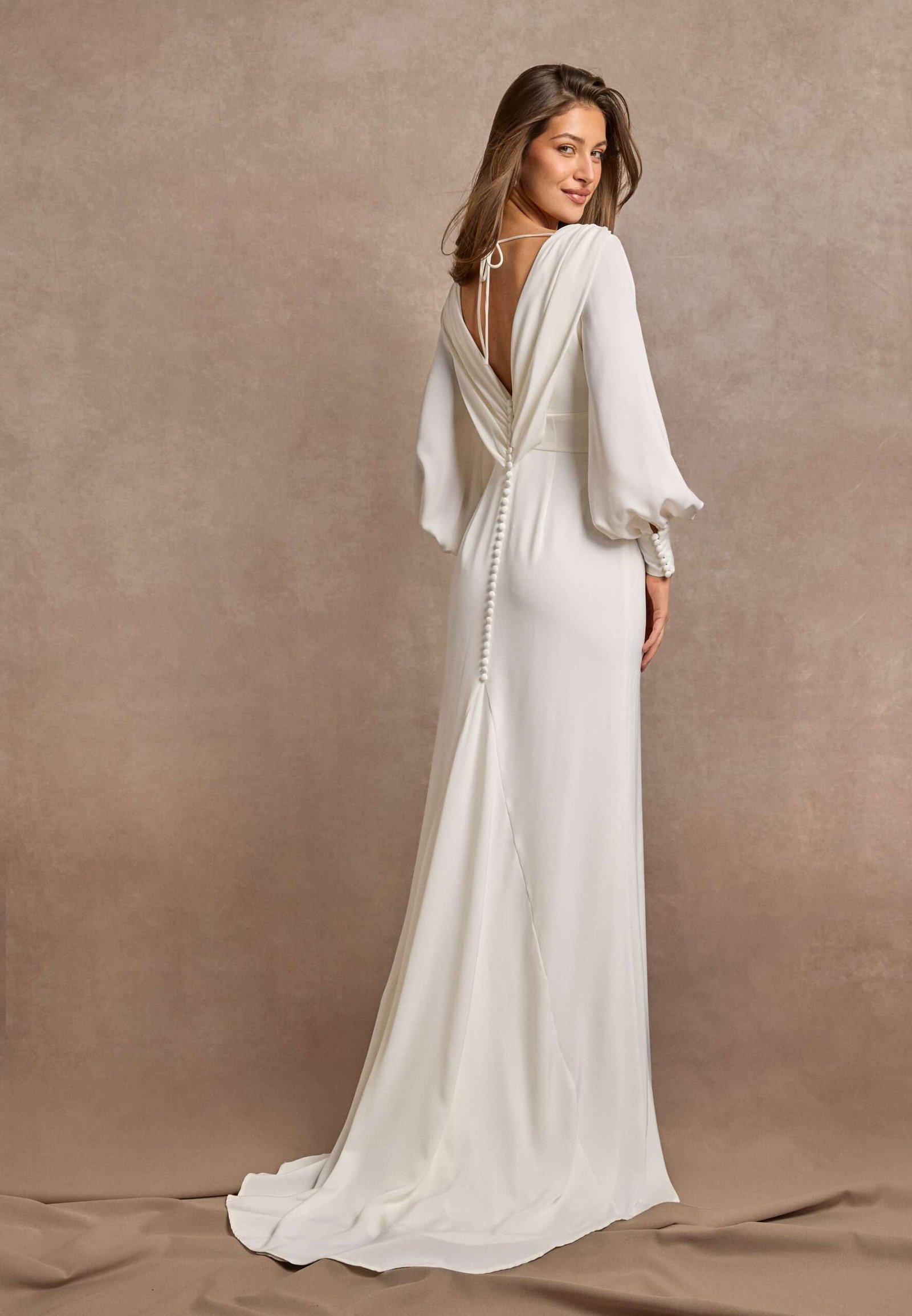 Waterfall Back Satin Wedding Gown