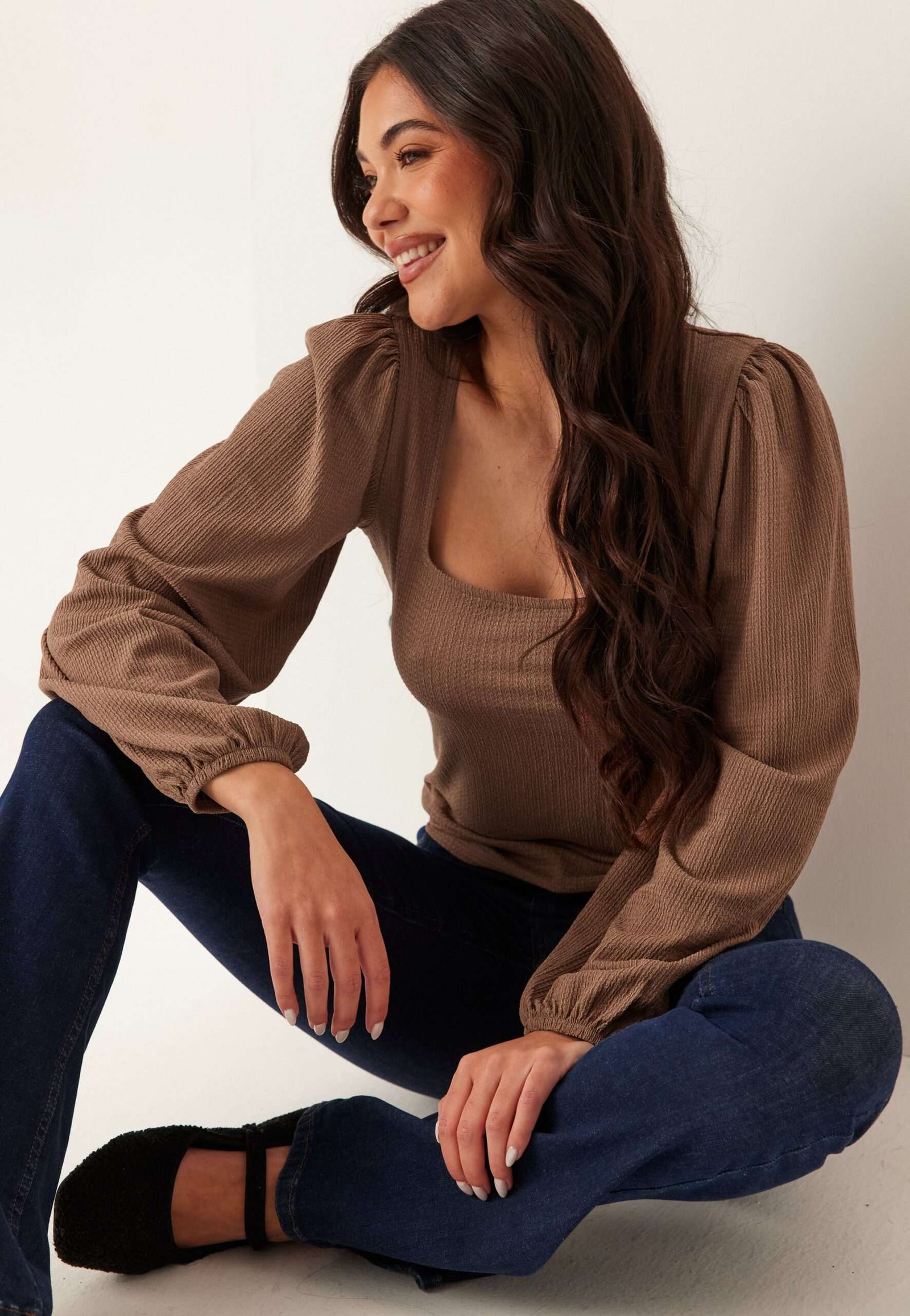 Square Neck Balloon Sleeve Top