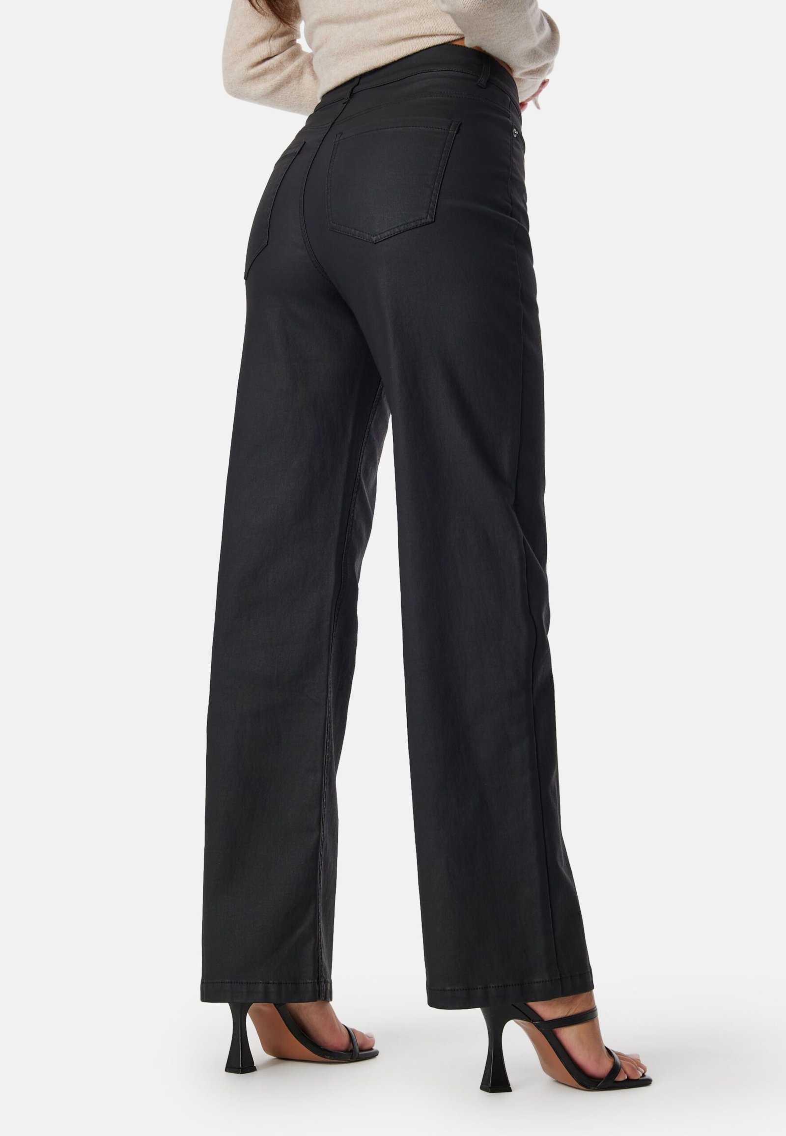 High Waist Straight Leg Coated Jeans