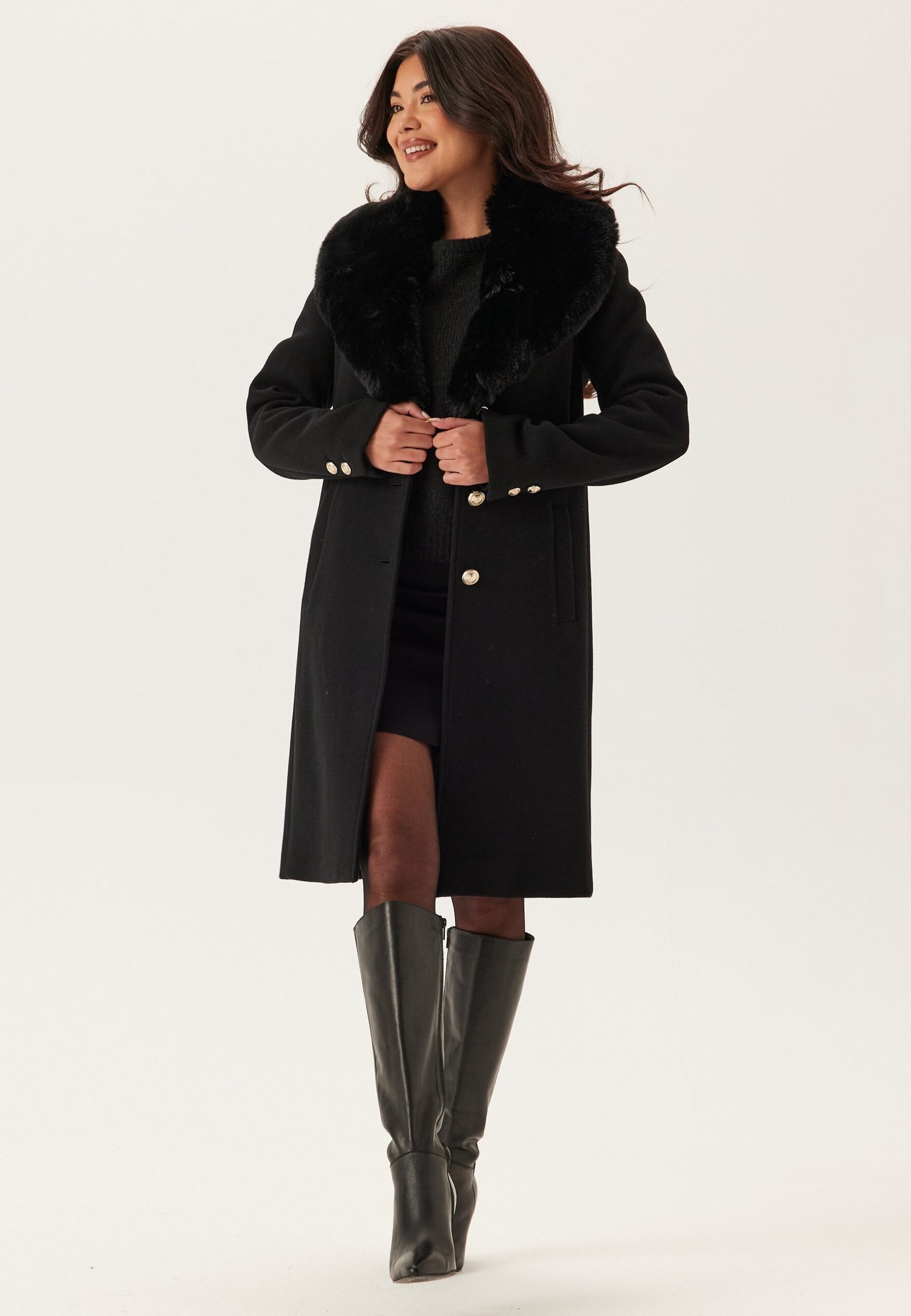 Fur Collar Wool Blend Coat