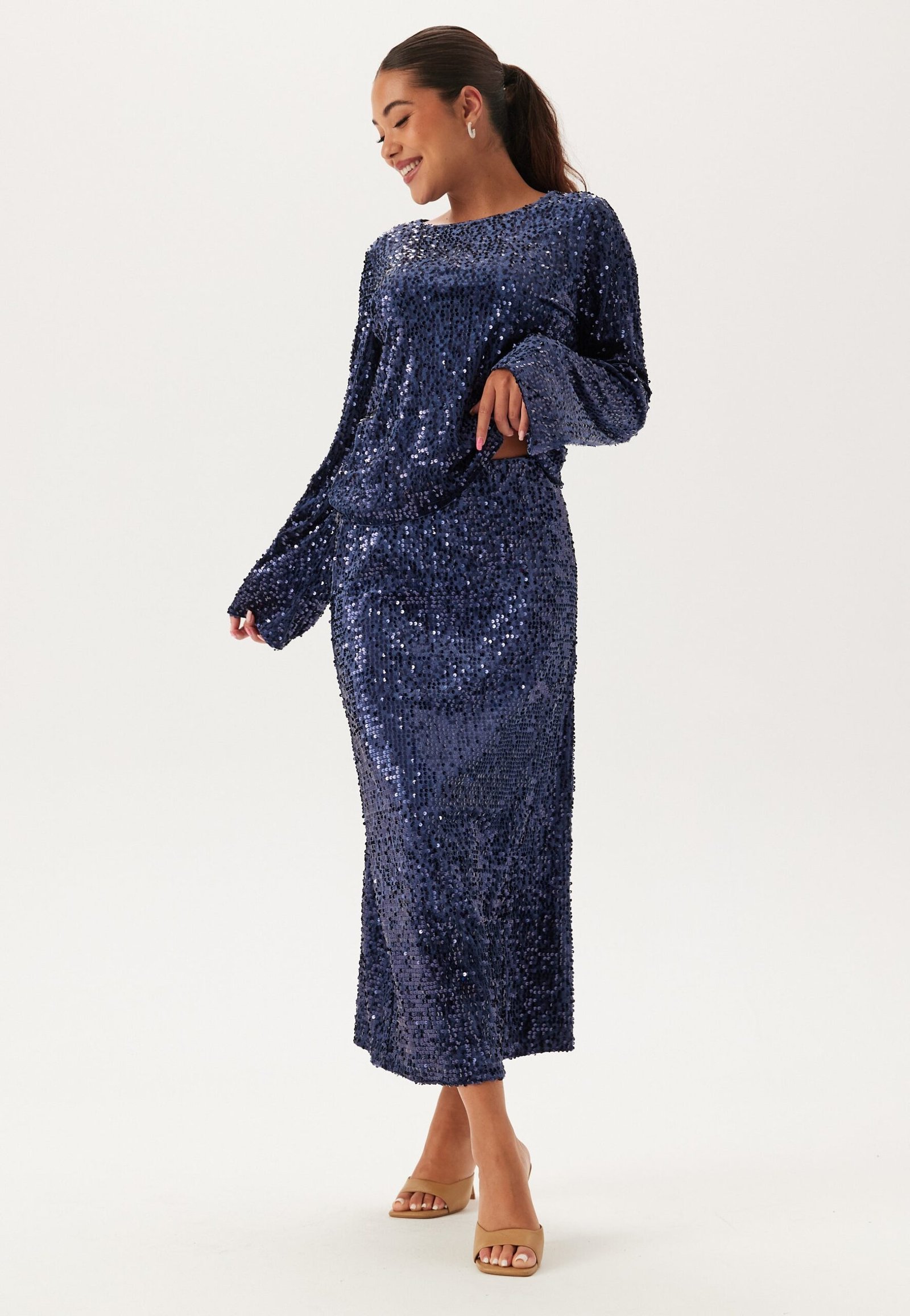 Sequin A-line Midi Skirt