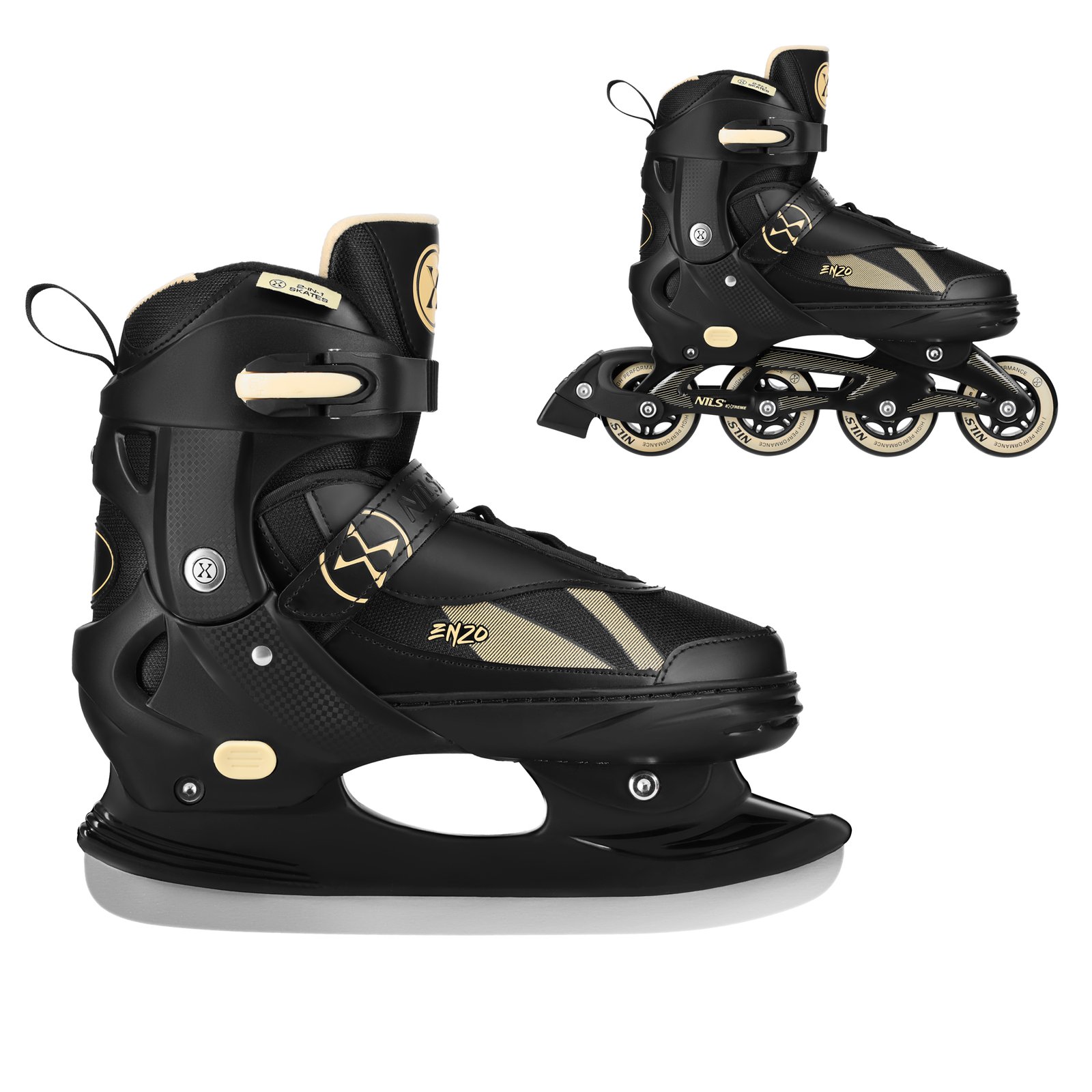 2in1 luistimet/rullaluistimet Nils Extreme Enzo - beige - säädettävä koko 36-39