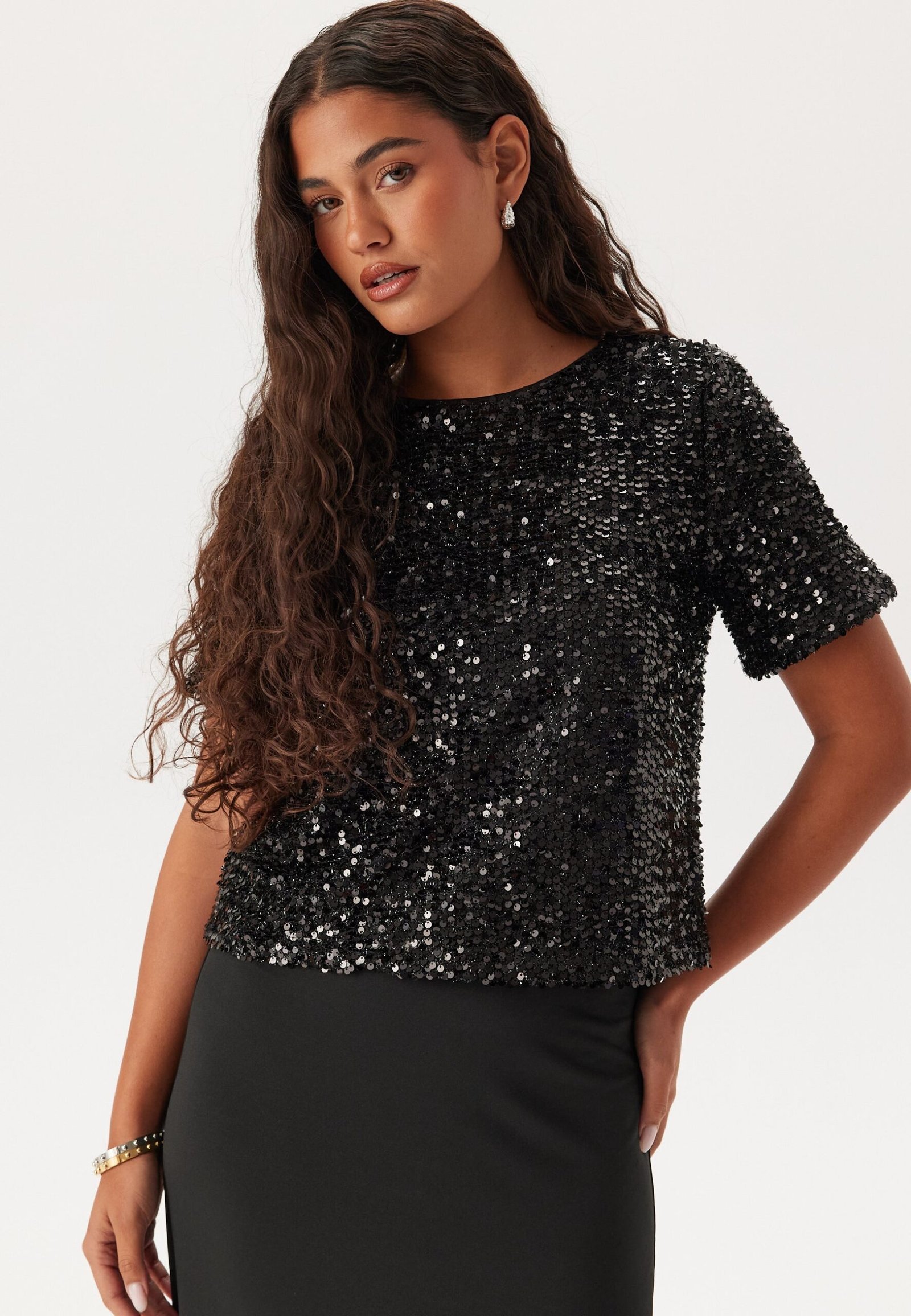 Pcserena Sequin Ss O-neck Top