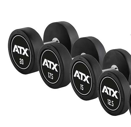 ATX® PRO-Style käsipainosarja logolla ja mustalla pohjalla 5-50 kg