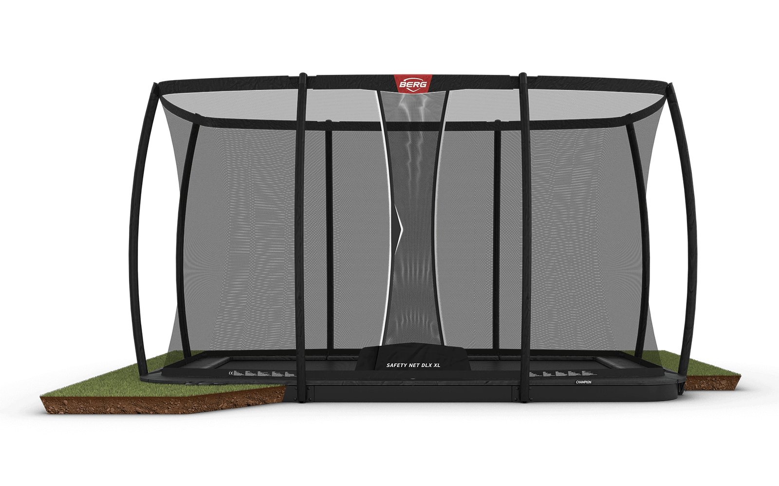 BERG Ultim Champion FlatGround 410 Harmaa + Safety Net DLX XL - Trampoliini Suorakulmainen - 410 x 250 cm