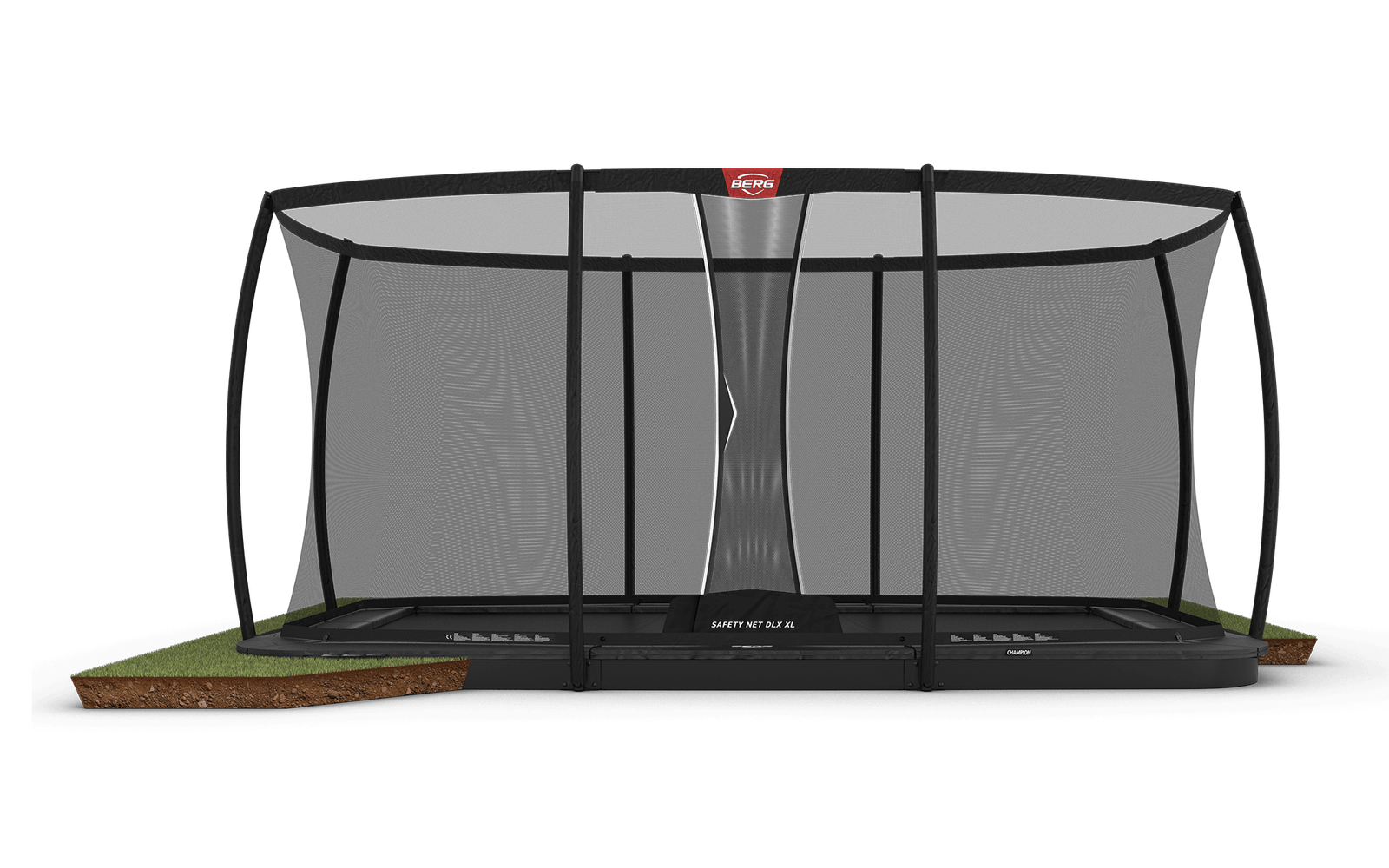 BERG Ultim Champion FlatGround 500 Harmaa + Safety Net DLX XL - Trampoliini Suorakulmainen - 500 x 300 cm
